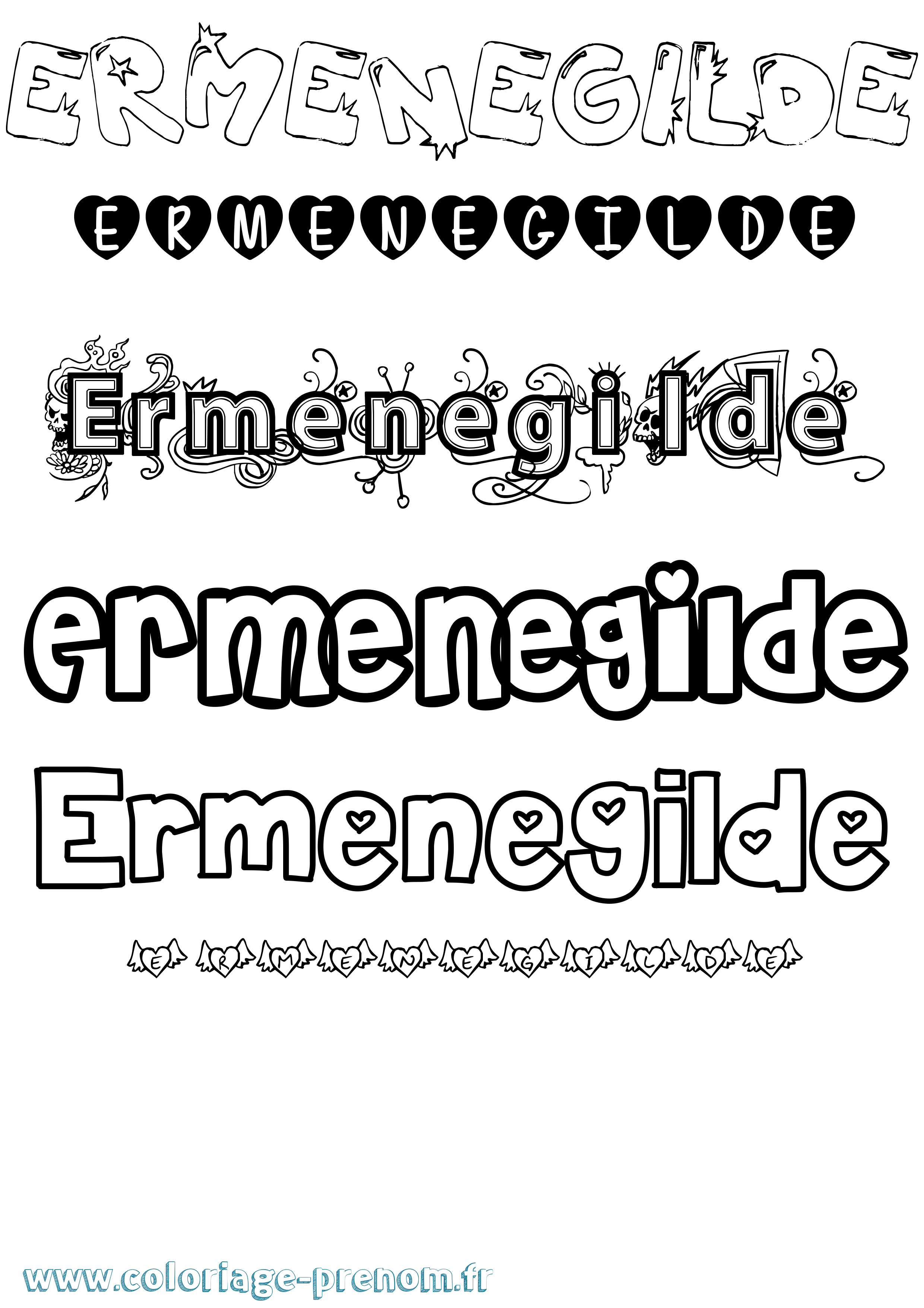 Coloriage Ermenegilde Girly Coloriage prénom Ermenegilde Girly
