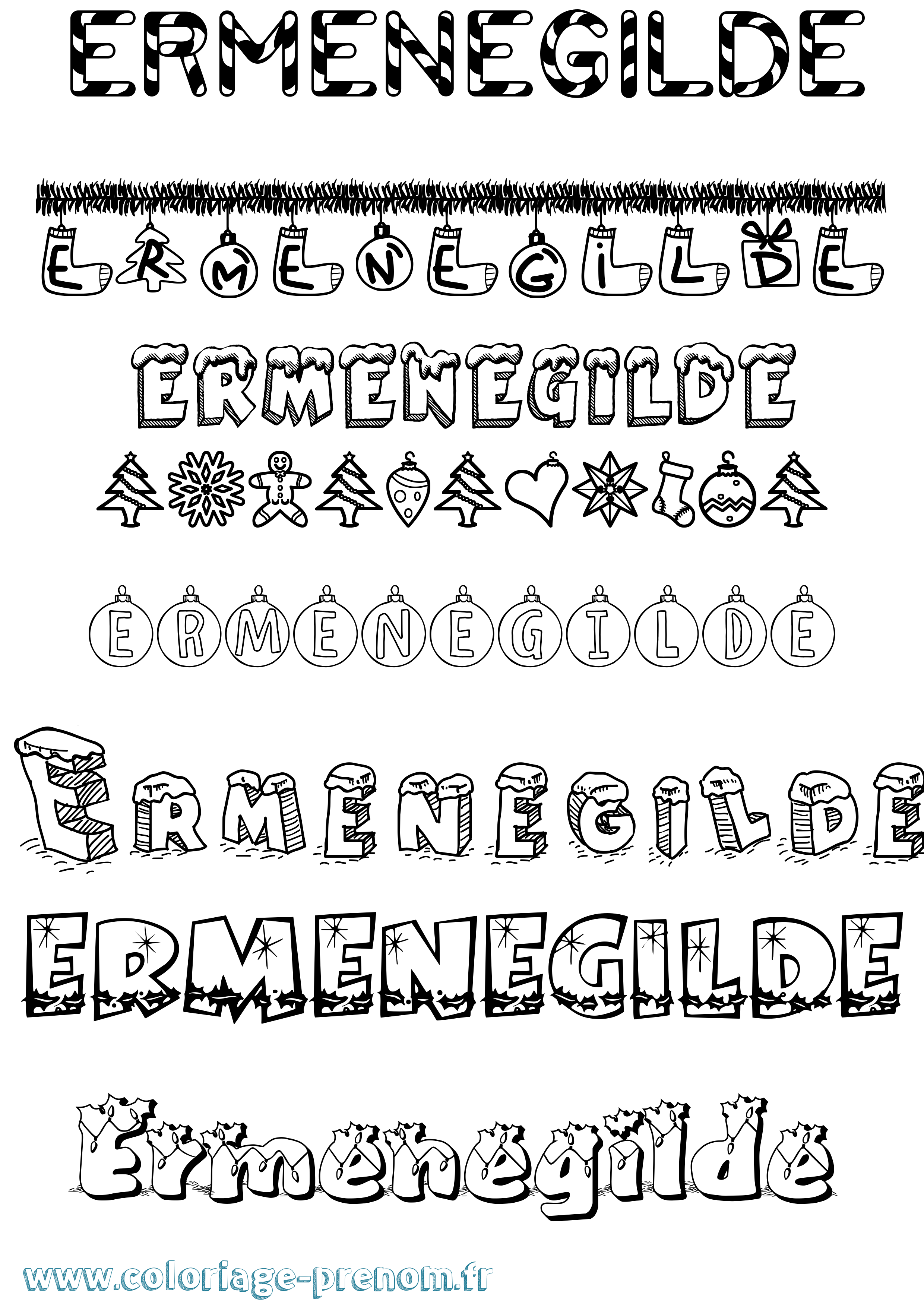 Coloriage Ermenegilde Noël Coloriage prénom Ermenegilde Noël