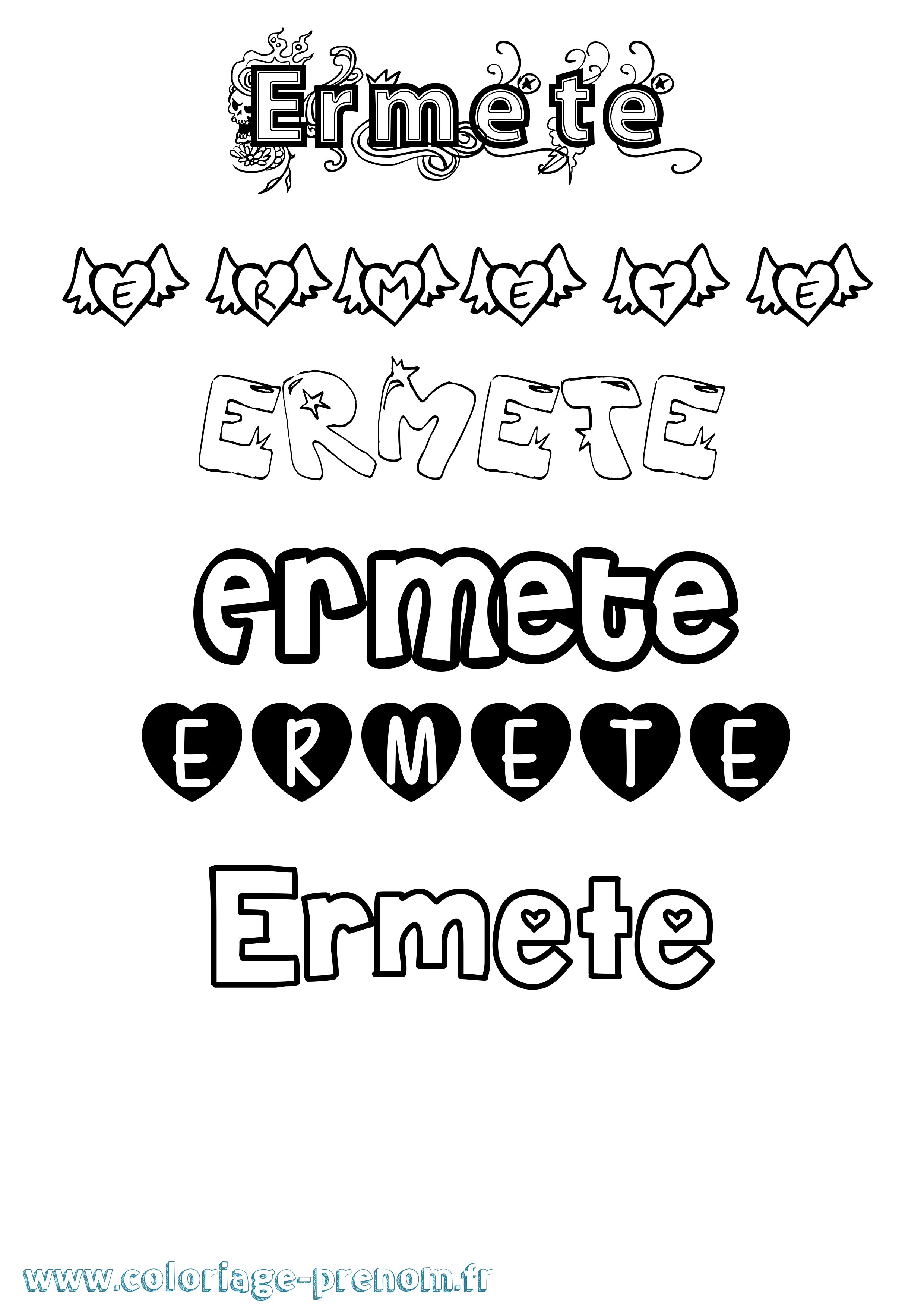 Coloriage Ermete Girly Coloriage prénom Ermete Girly