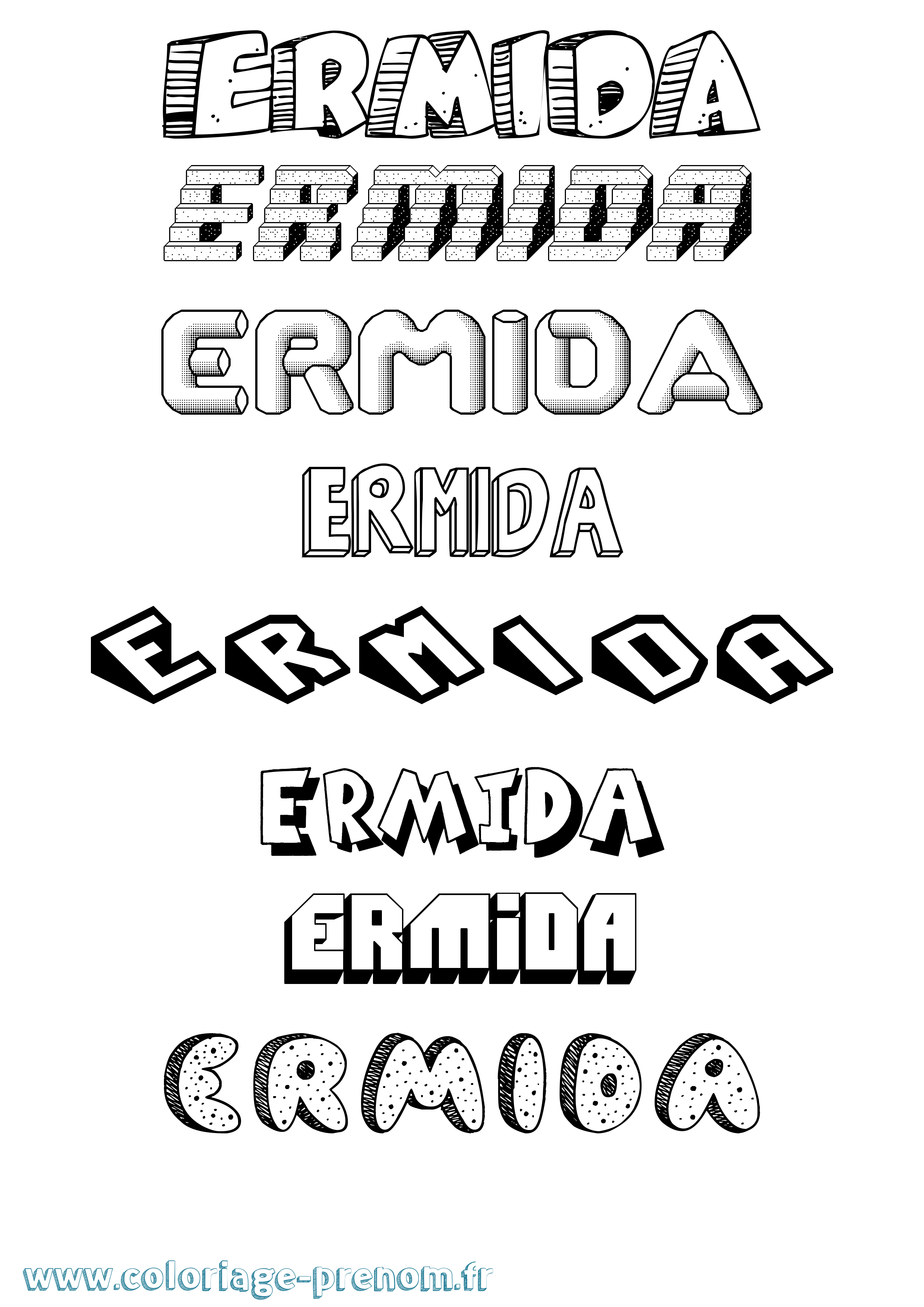 Coloriage Ermida Effet 3D Coloriage prénom Ermida Effet 3D