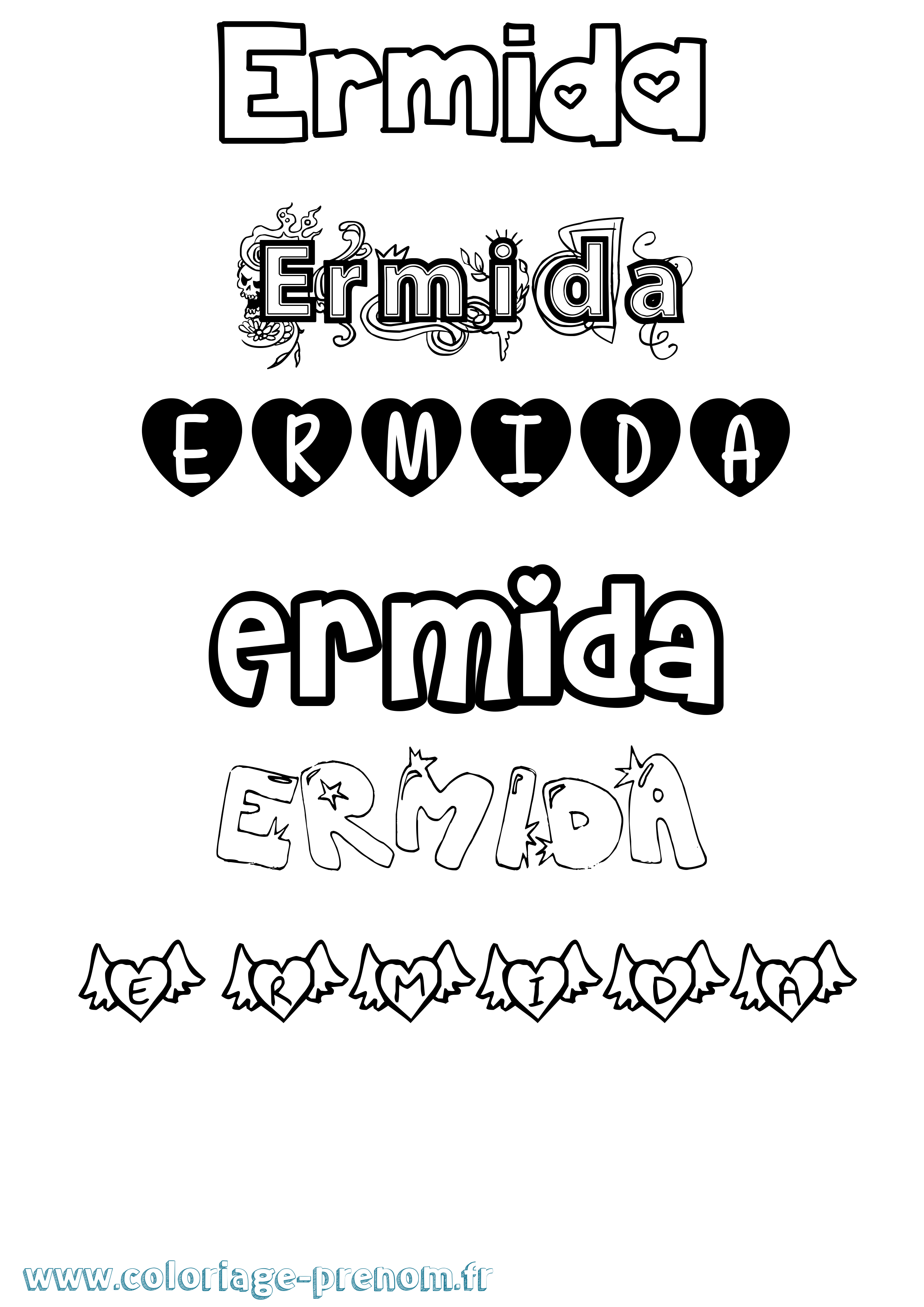 Coloriage Ermida Girly Coloriage prénom Ermida Girly
