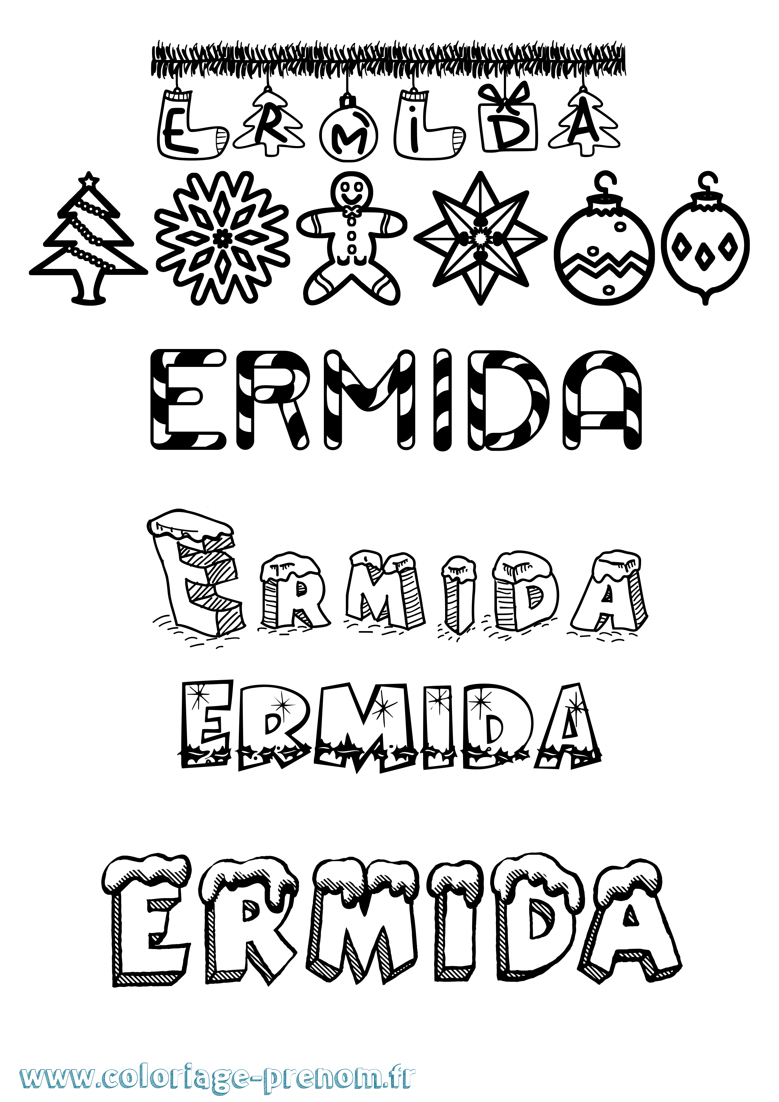 Coloriage Ermida Noël Coloriage prénom Ermida Noël