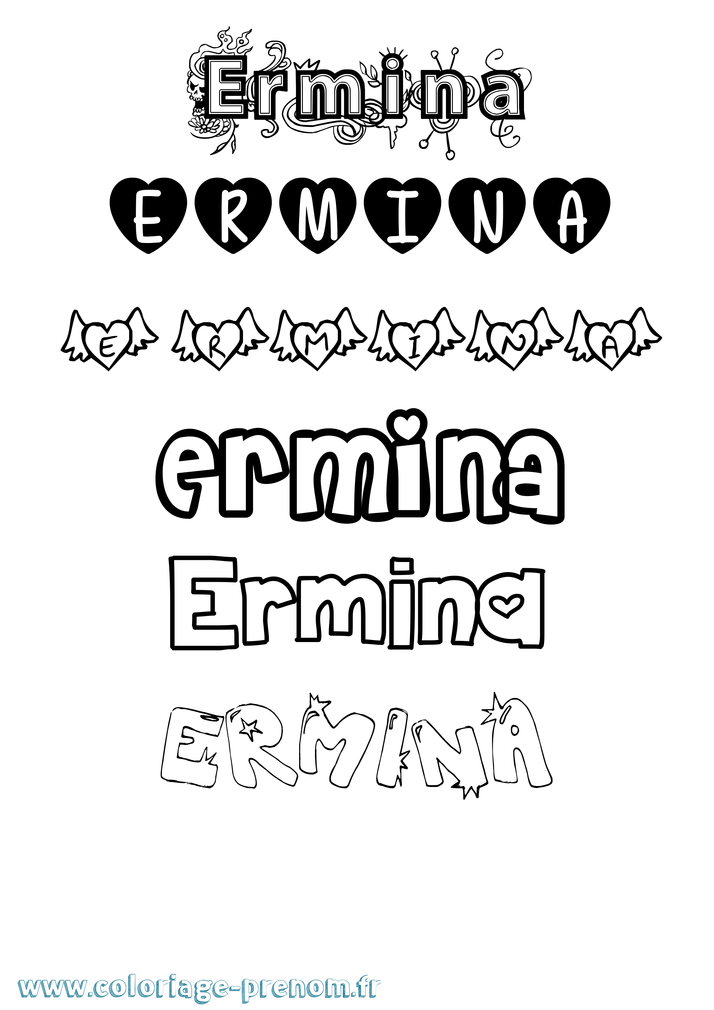 Coloriage Ermina Girly Coloriage prénom Ermina Girly