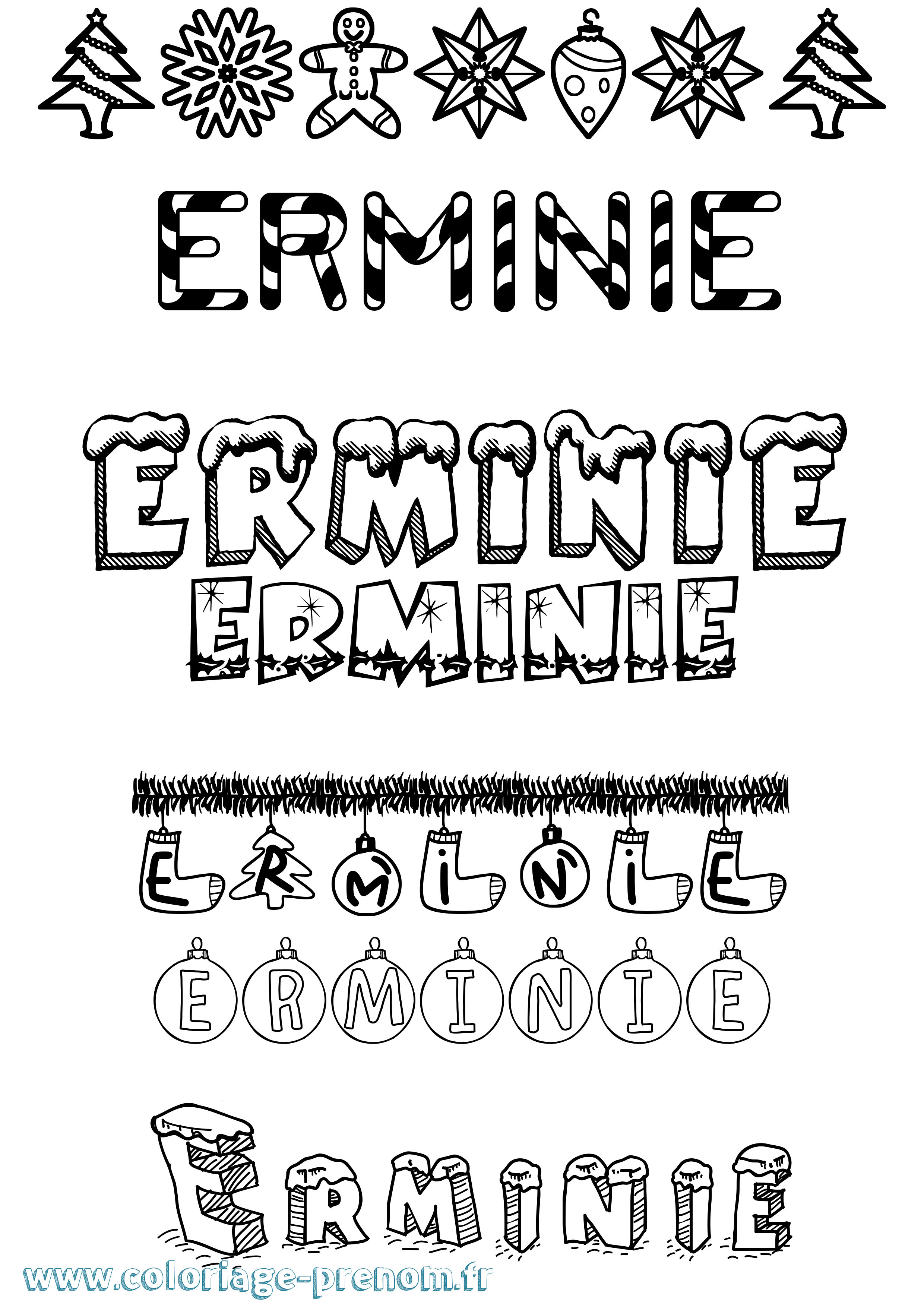 Coloriage Erminie Noël Coloriage prénom Erminie Noël