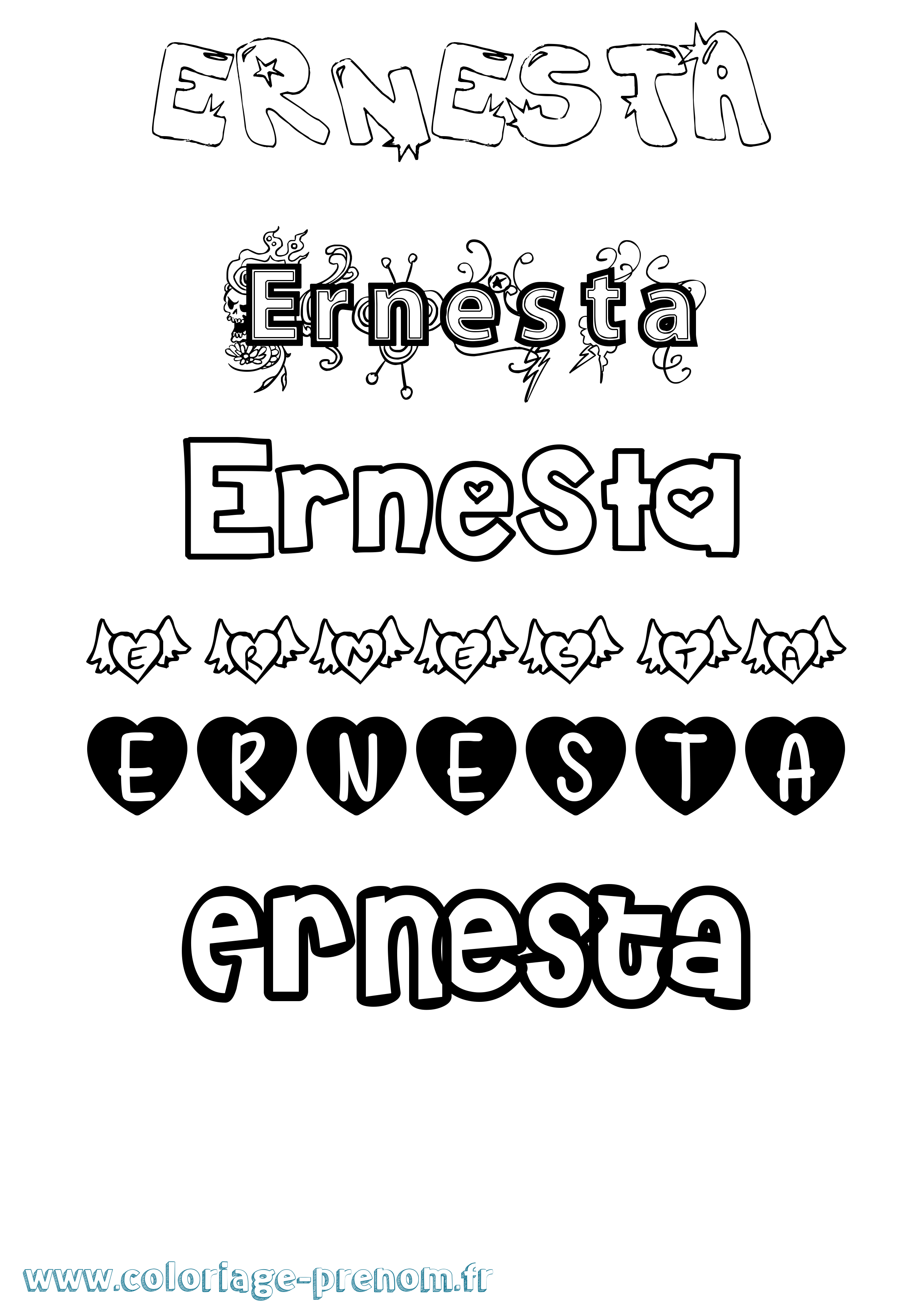 Coloriage Ernesta Girly Coloriage prénom Ernesta Girly