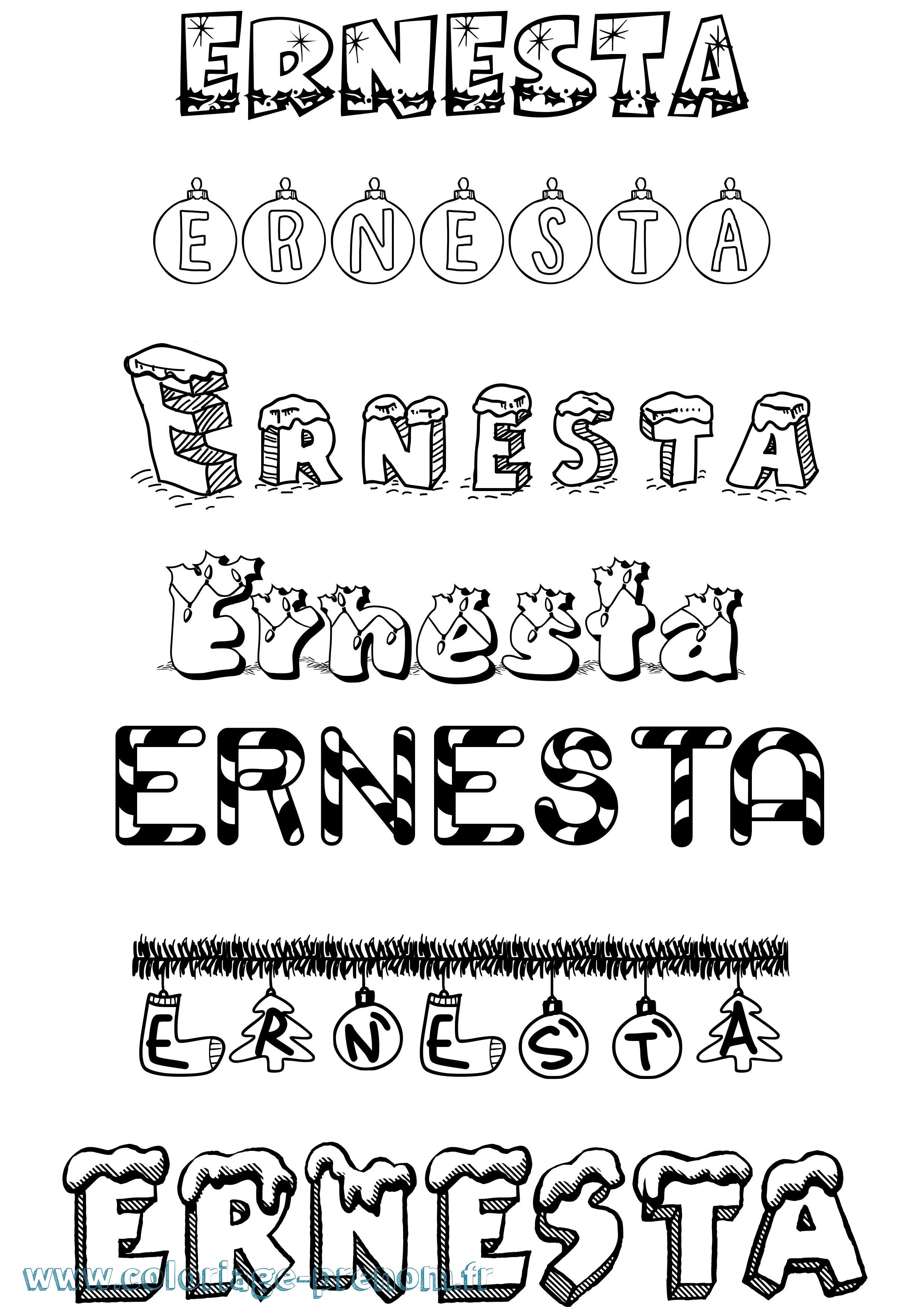 Coloriage Ernesta Noël Coloriage prénom Ernesta Noël