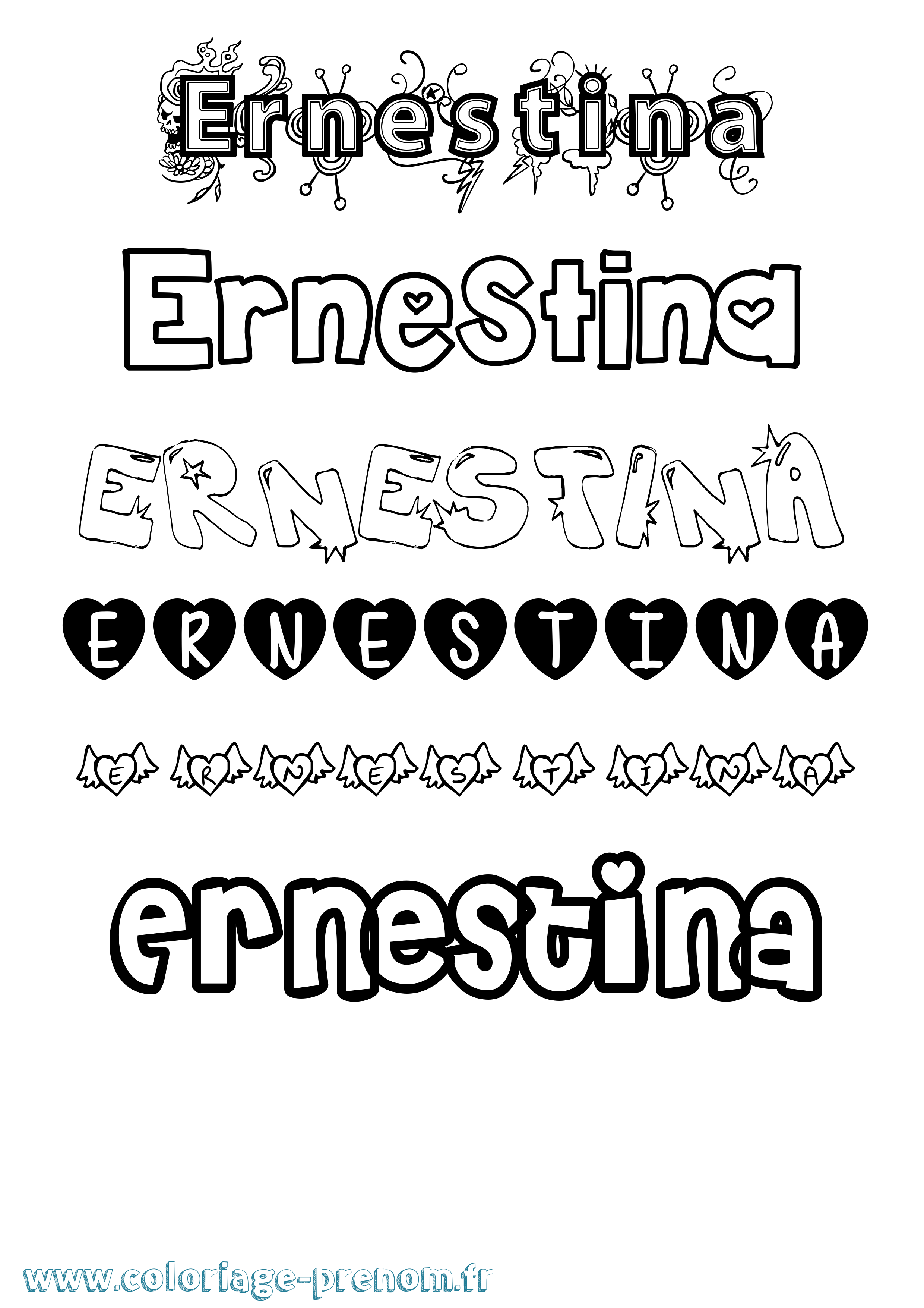 Coloriage Ernestina Girly Coloriage prénom Ernestina Girly