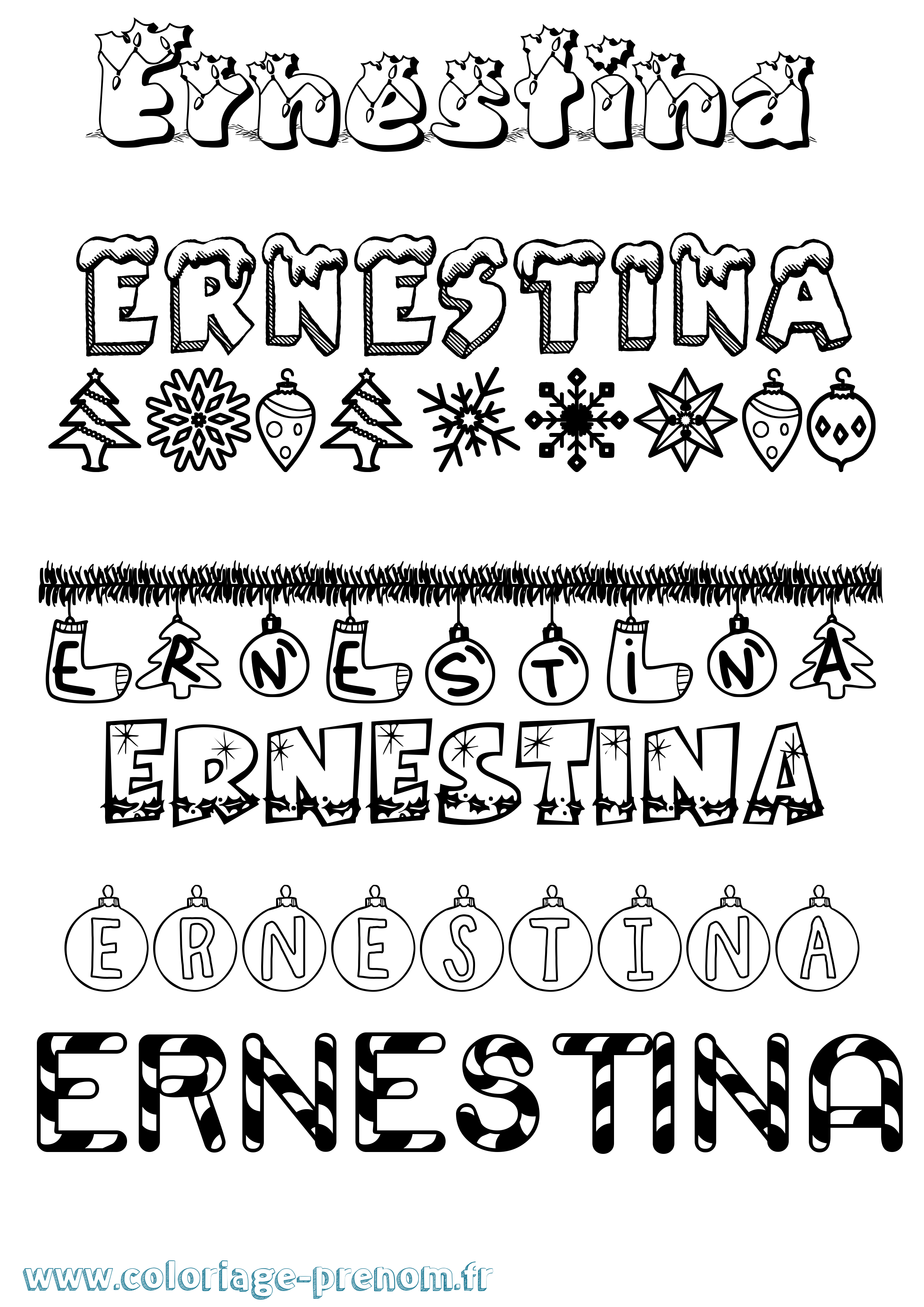 Coloriage Ernestina Noël Coloriage prénom Ernestina Noël