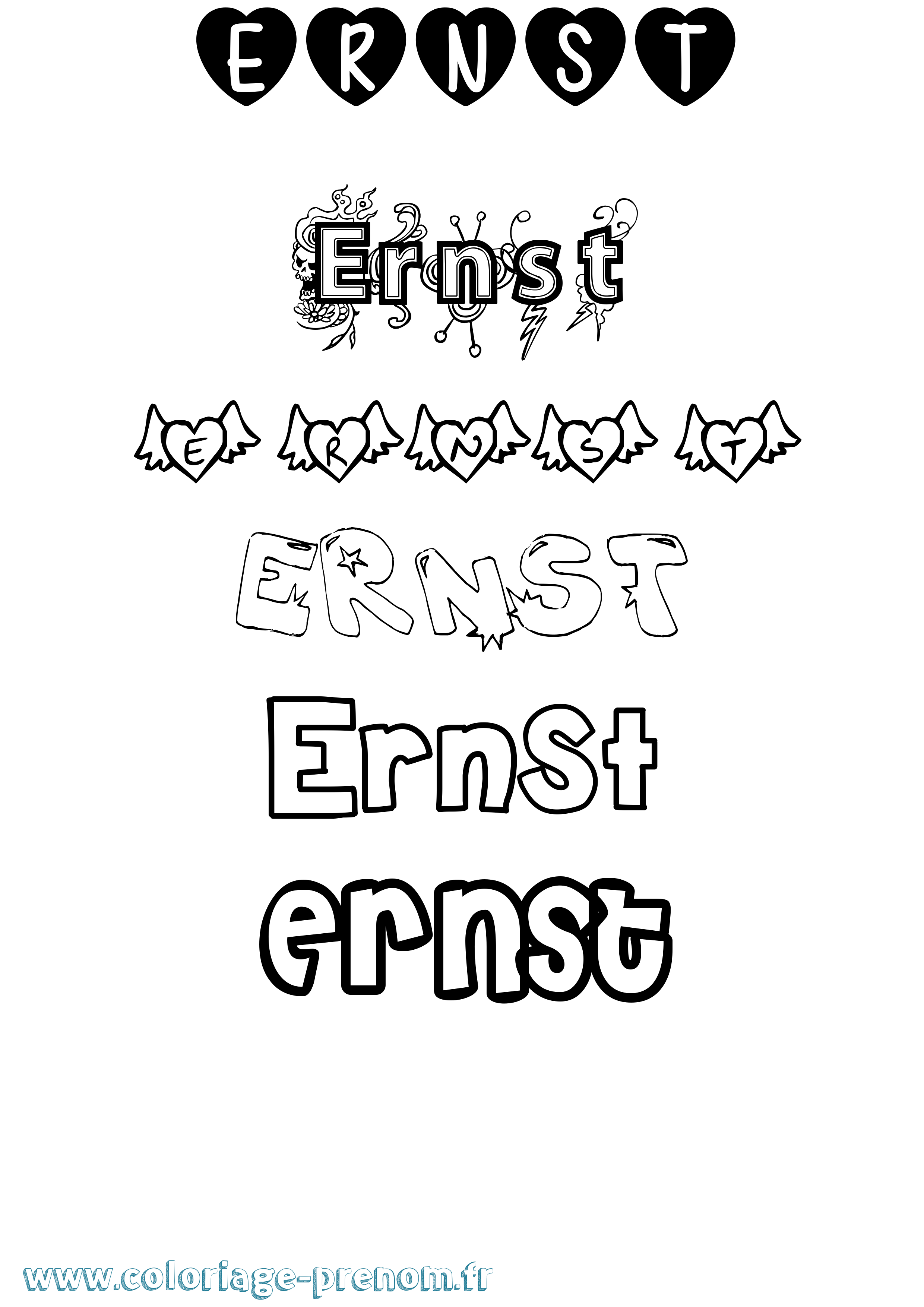 Coloriage Ernst Girly Coloriage prénom Ernst Girly