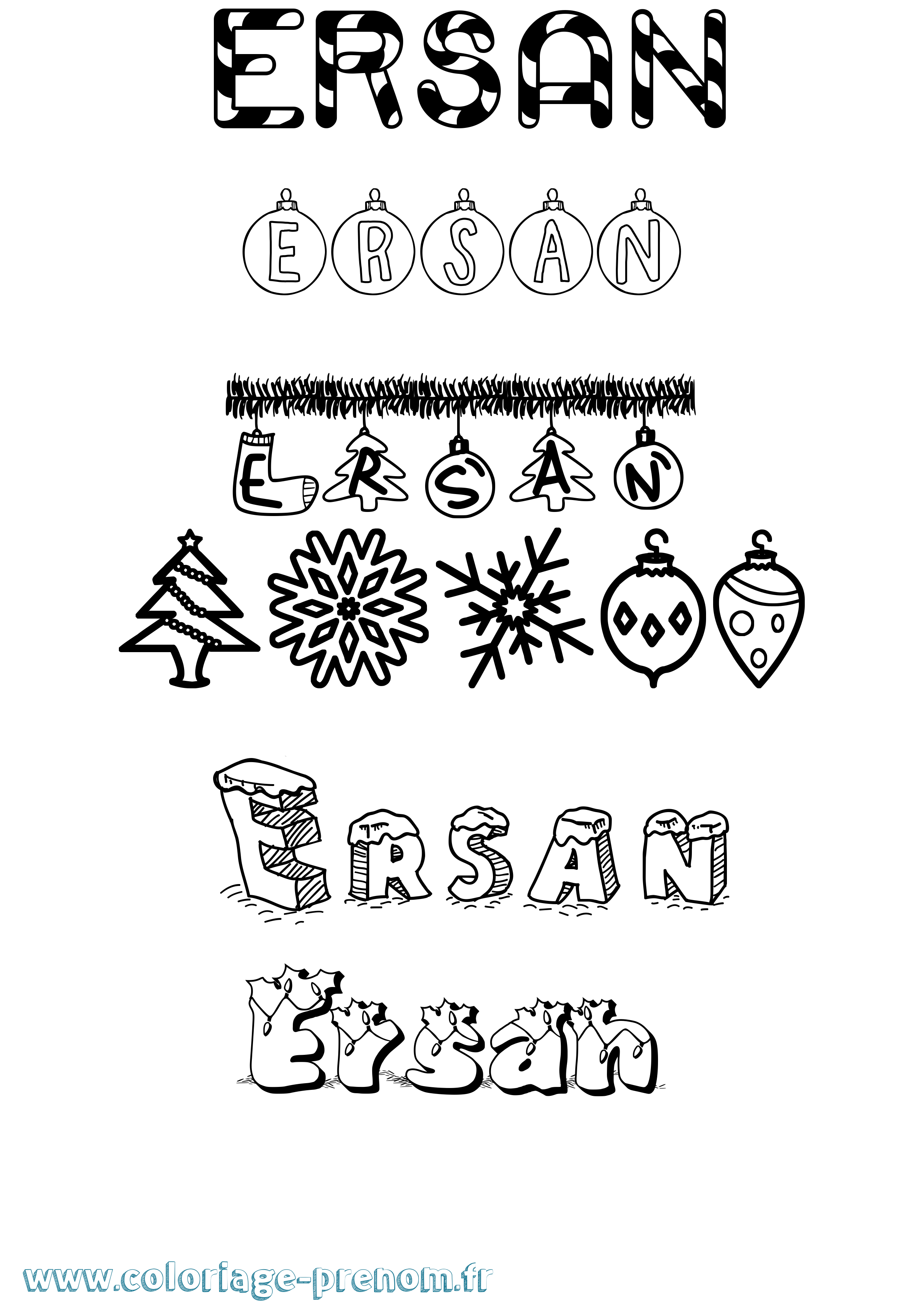 Coloriage Ersan Noël Coloriage prénom Ersan Noël