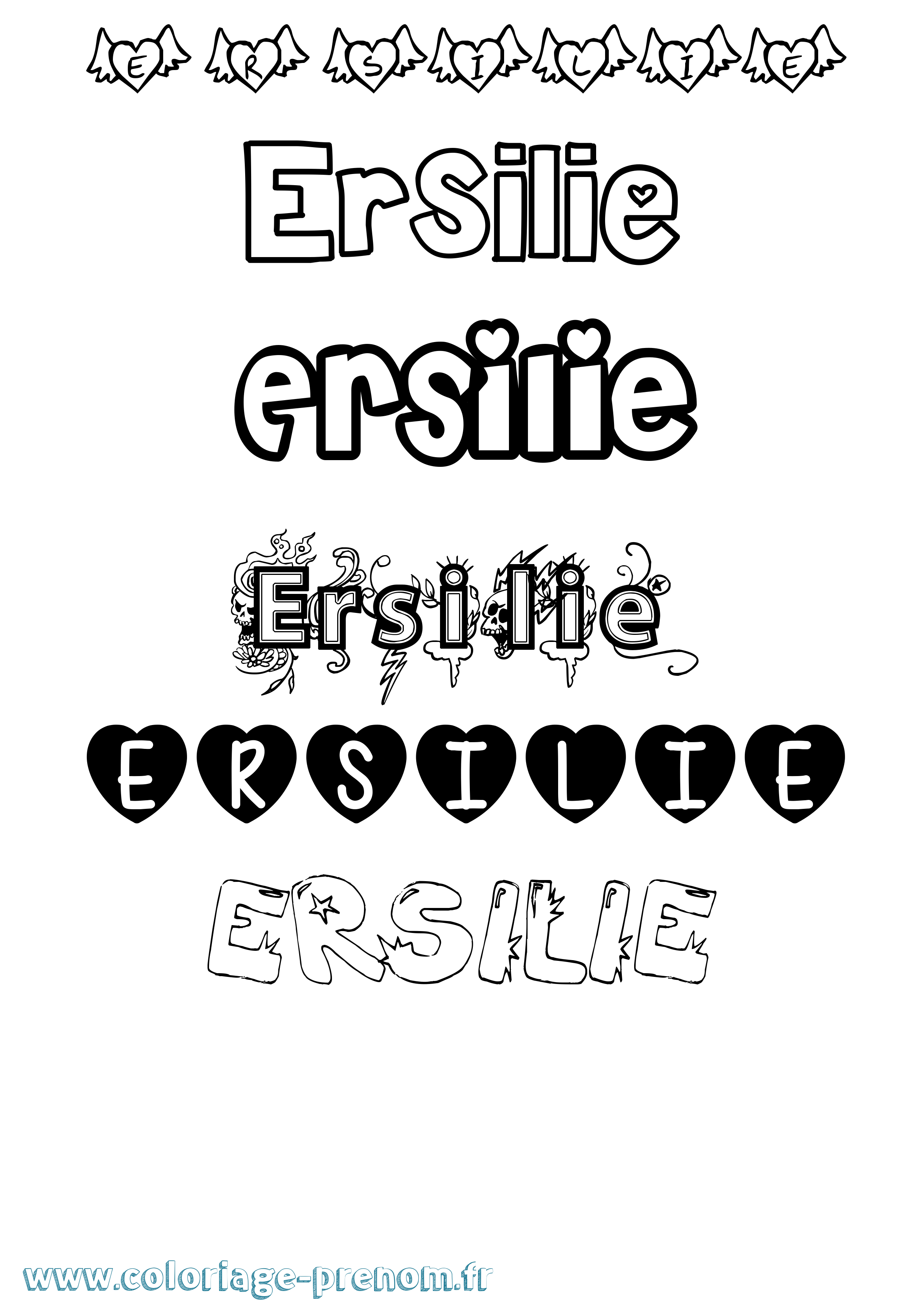 Coloriage Ersilie Girly Coloriage prénom Ersilie Girly