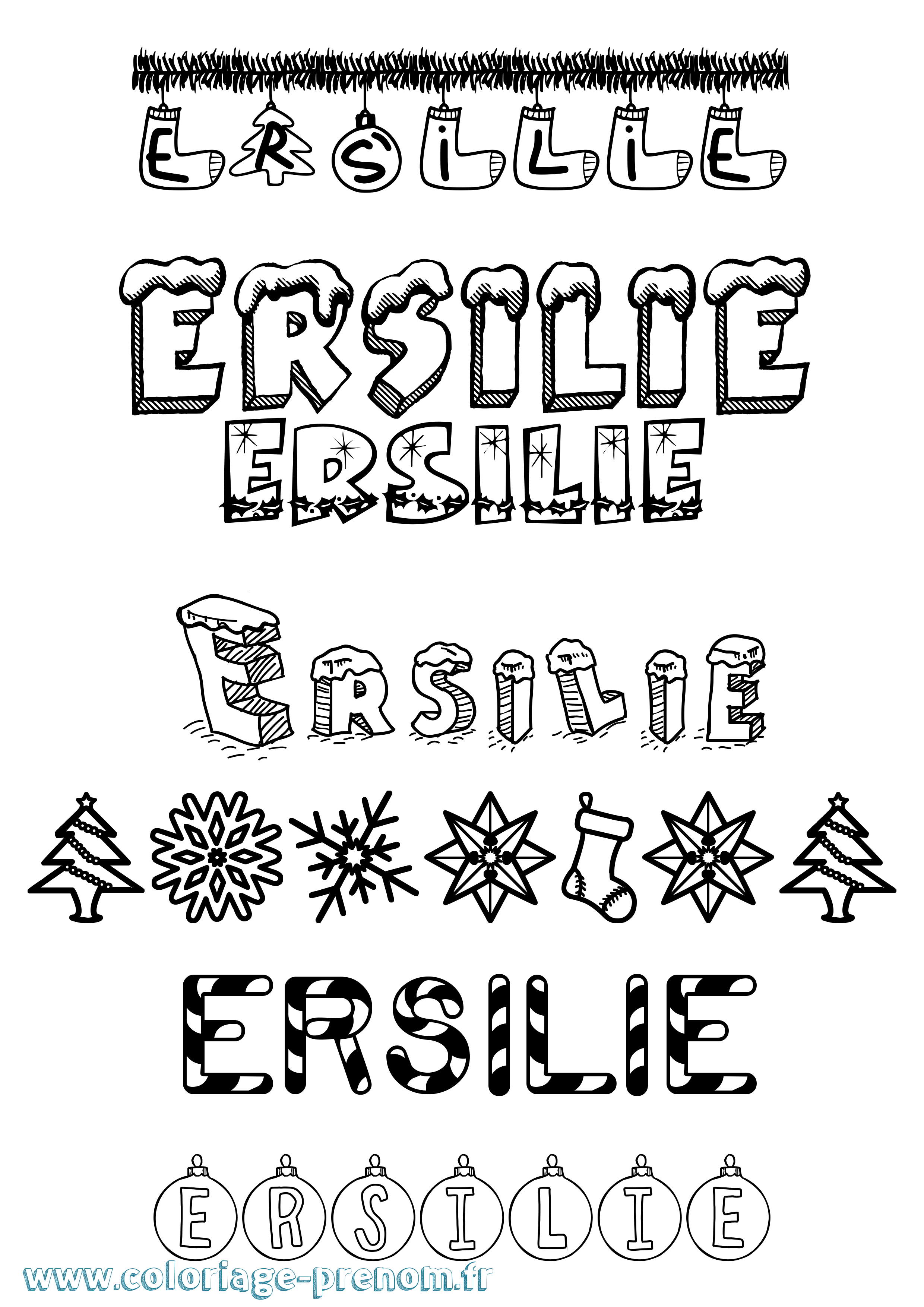 Coloriage Ersilie Noël Coloriage prénom Ersilie Noël
