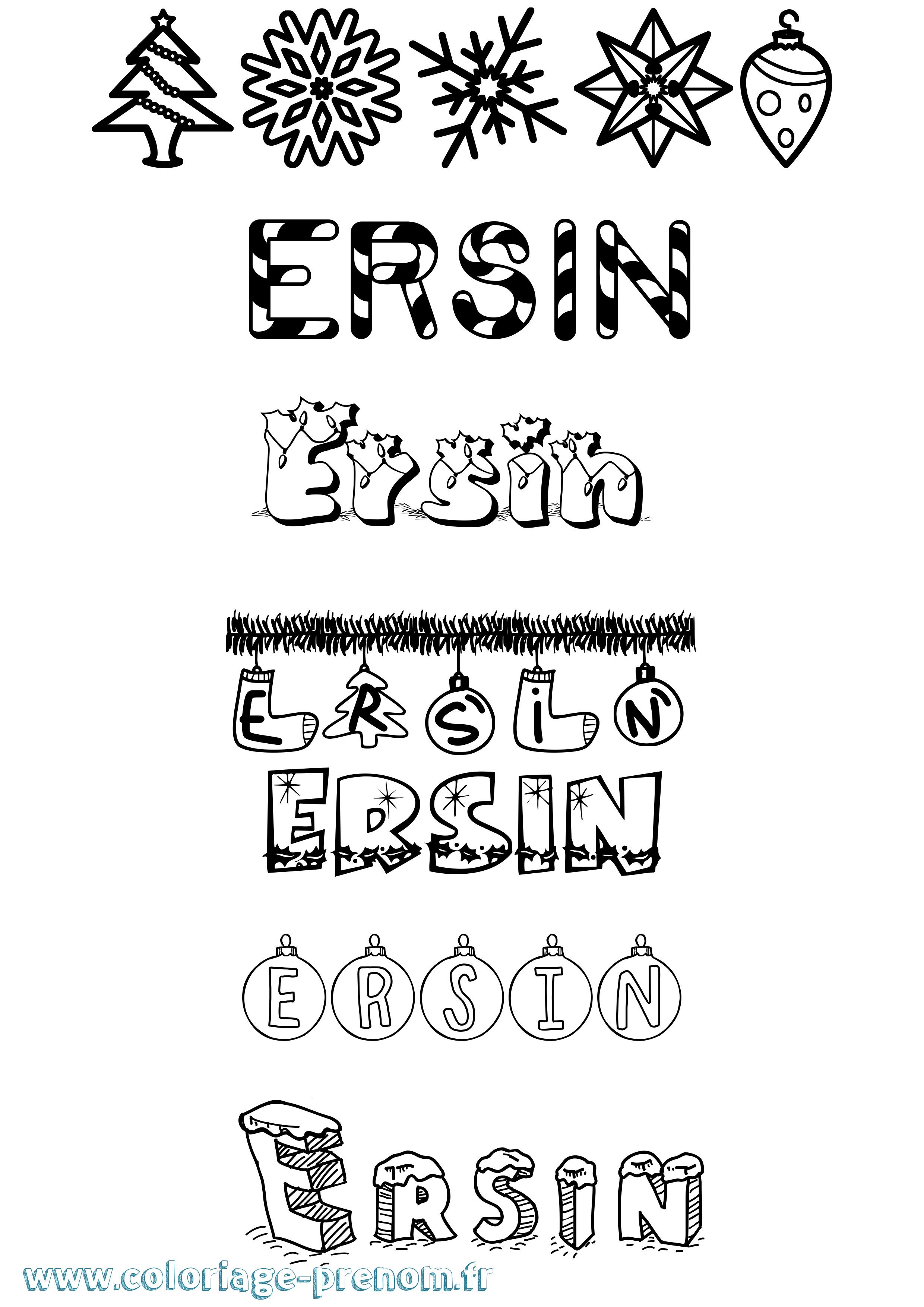 Coloriage Ersin Noël Coloriage prénom Ersin Noël