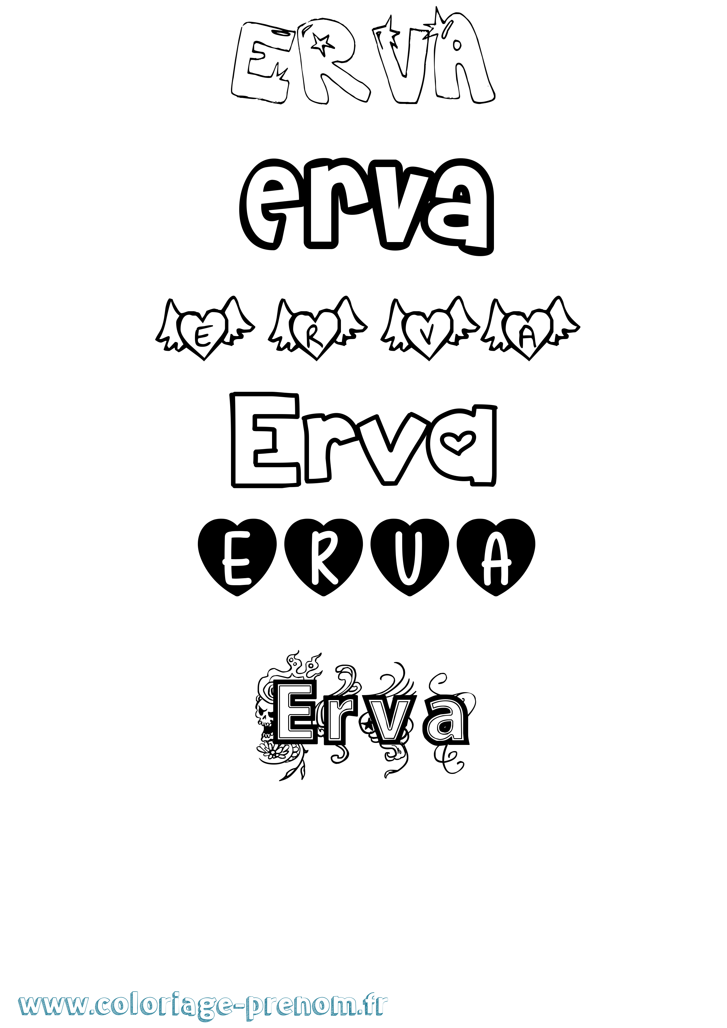 Coloriage Erva Girly Coloriage prénom Erva Girly
