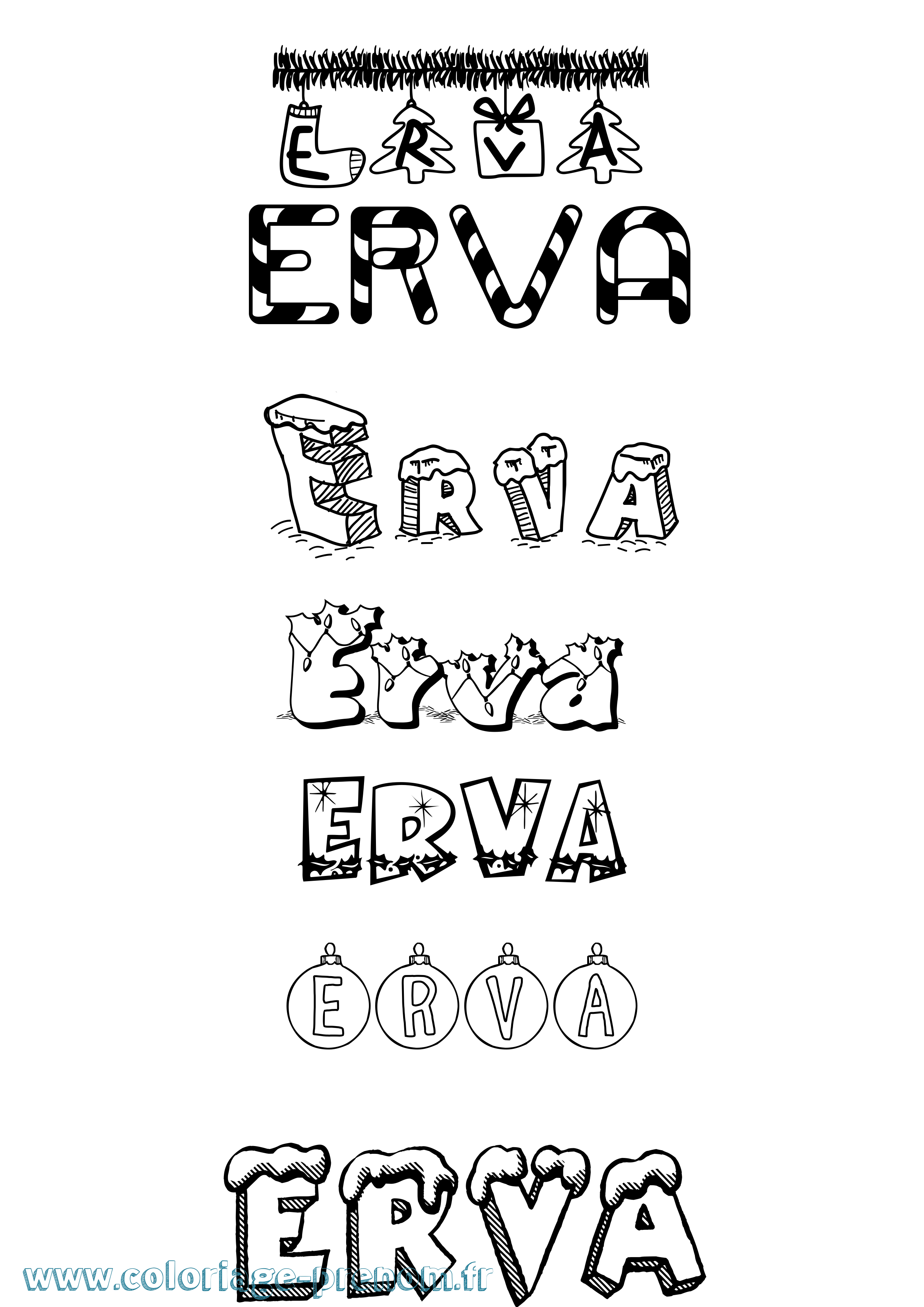 Coloriage Erva Noël Coloriage prénom Erva Noël