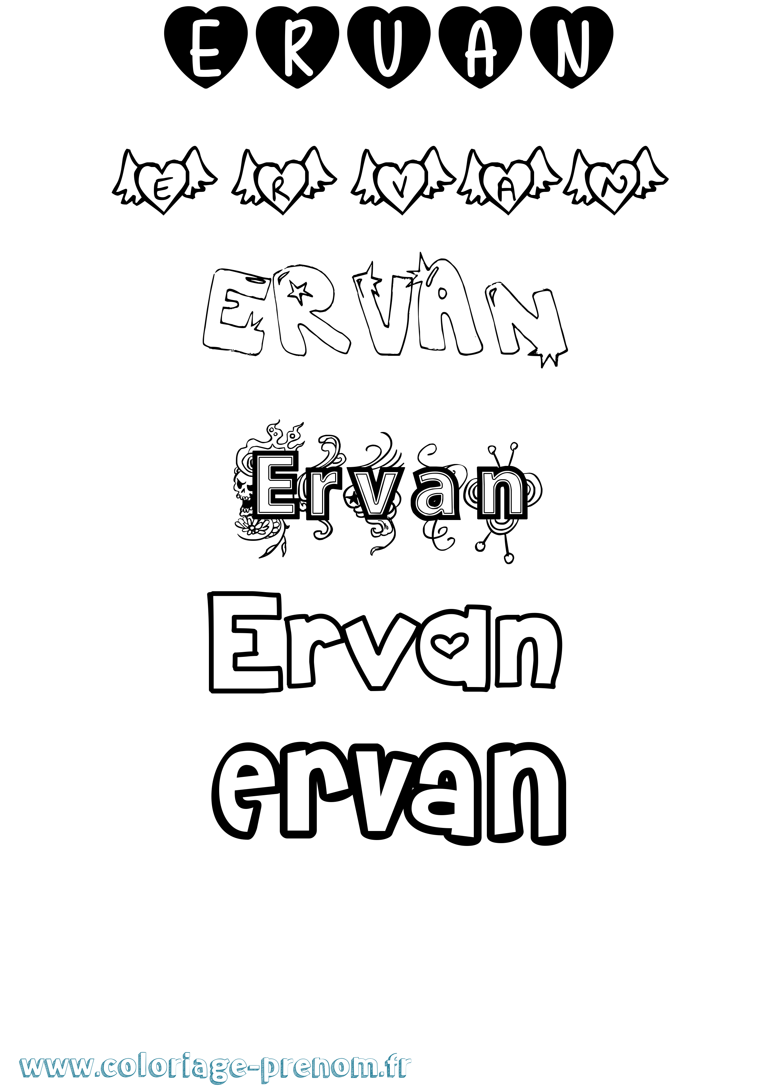 Coloriage Ervan Girly Coloriage prénom Ervan Girly