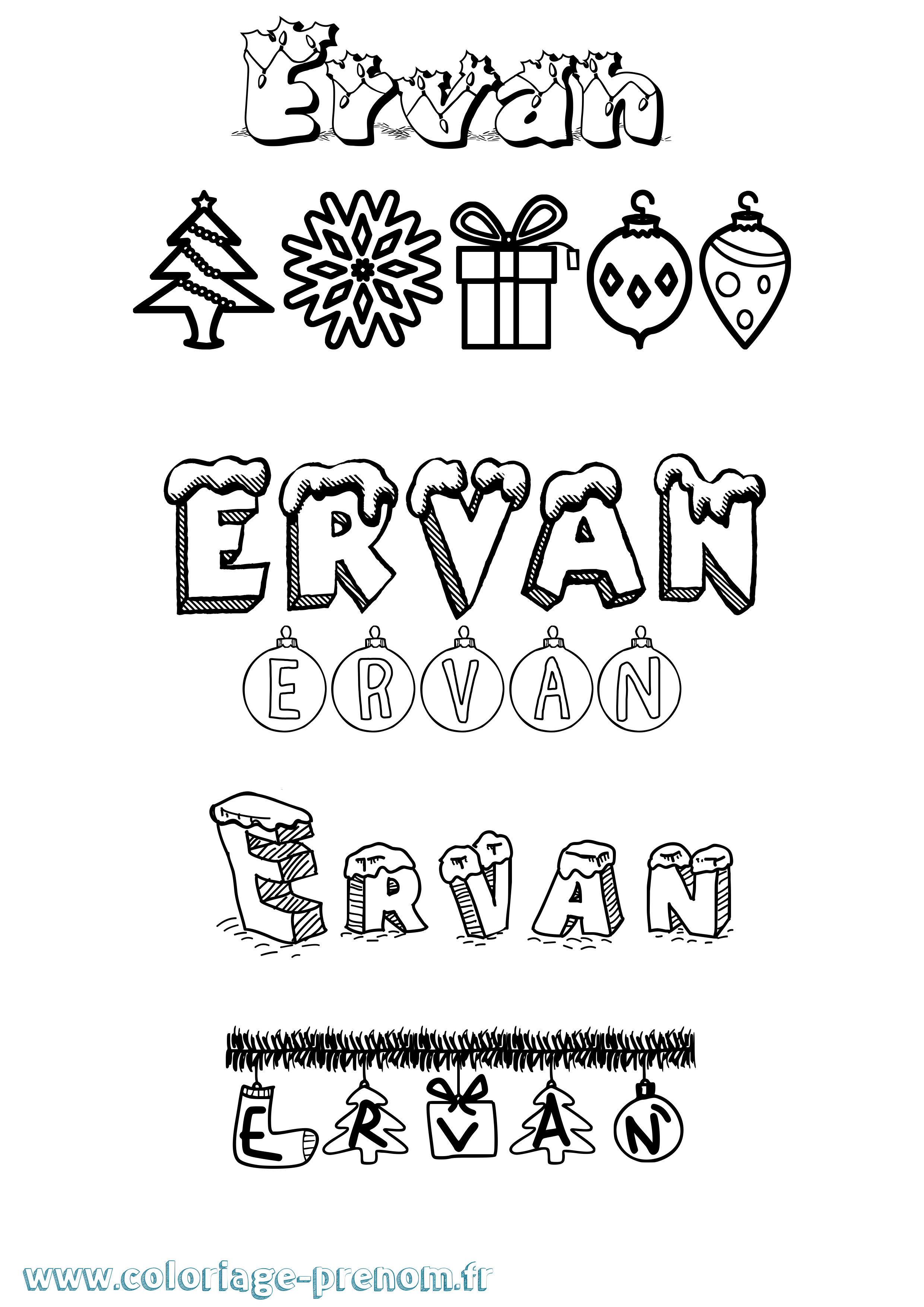Coloriage Ervan Noël Coloriage prénom Ervan Noël
