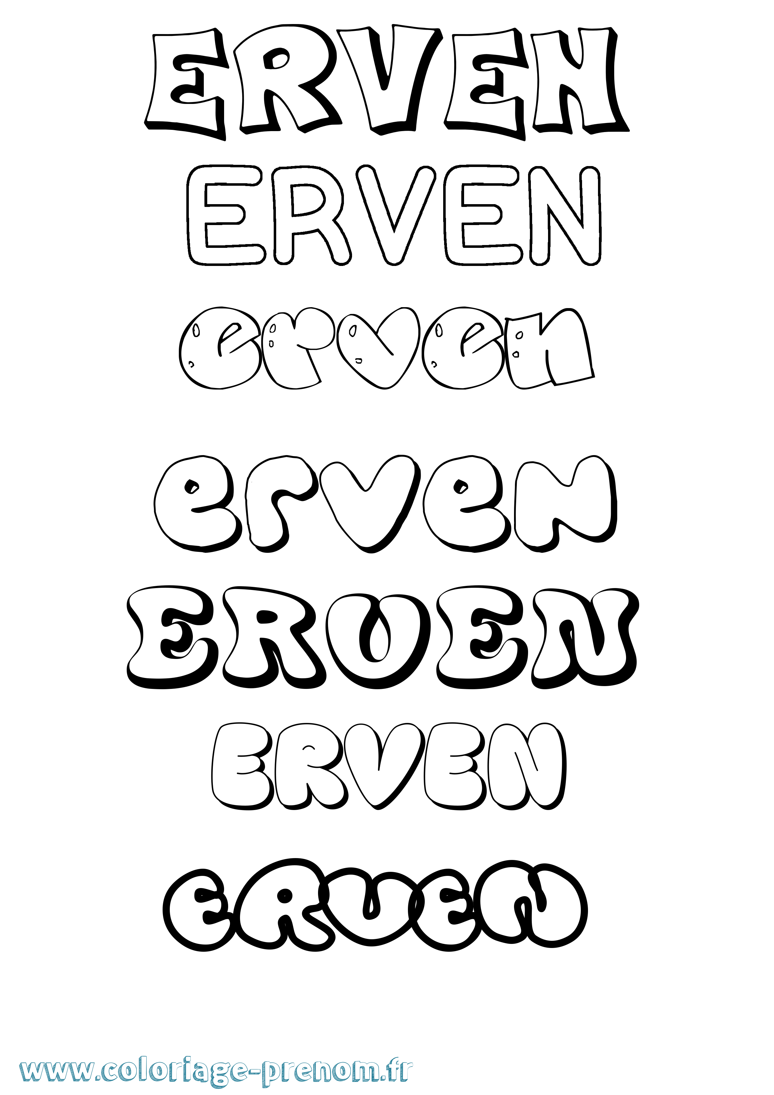 Coloriage Erven Bubble Coloriage prénom Erven Bubble