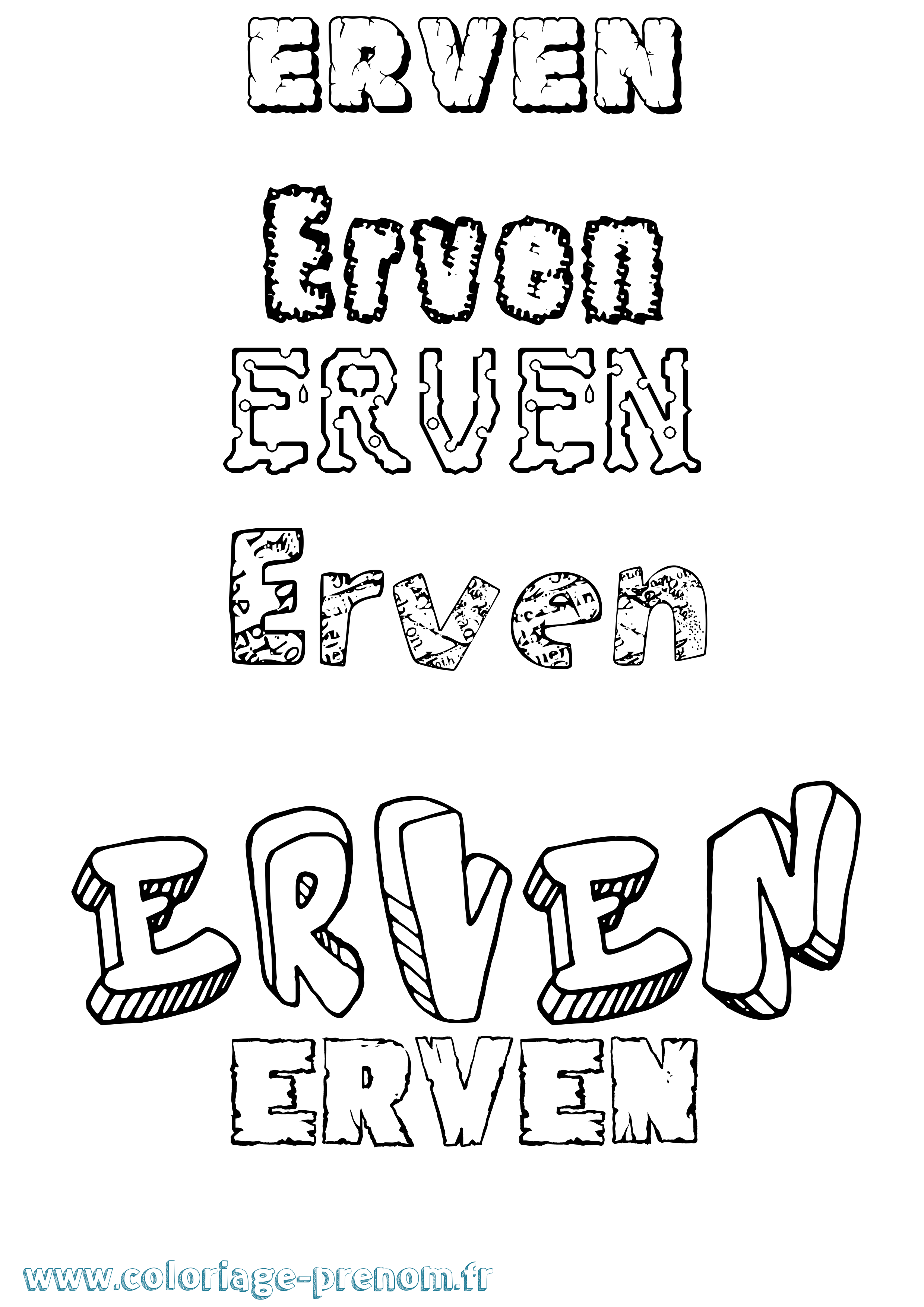 Coloriage Erven Destructuré Coloriage prénom Erven Destructuré