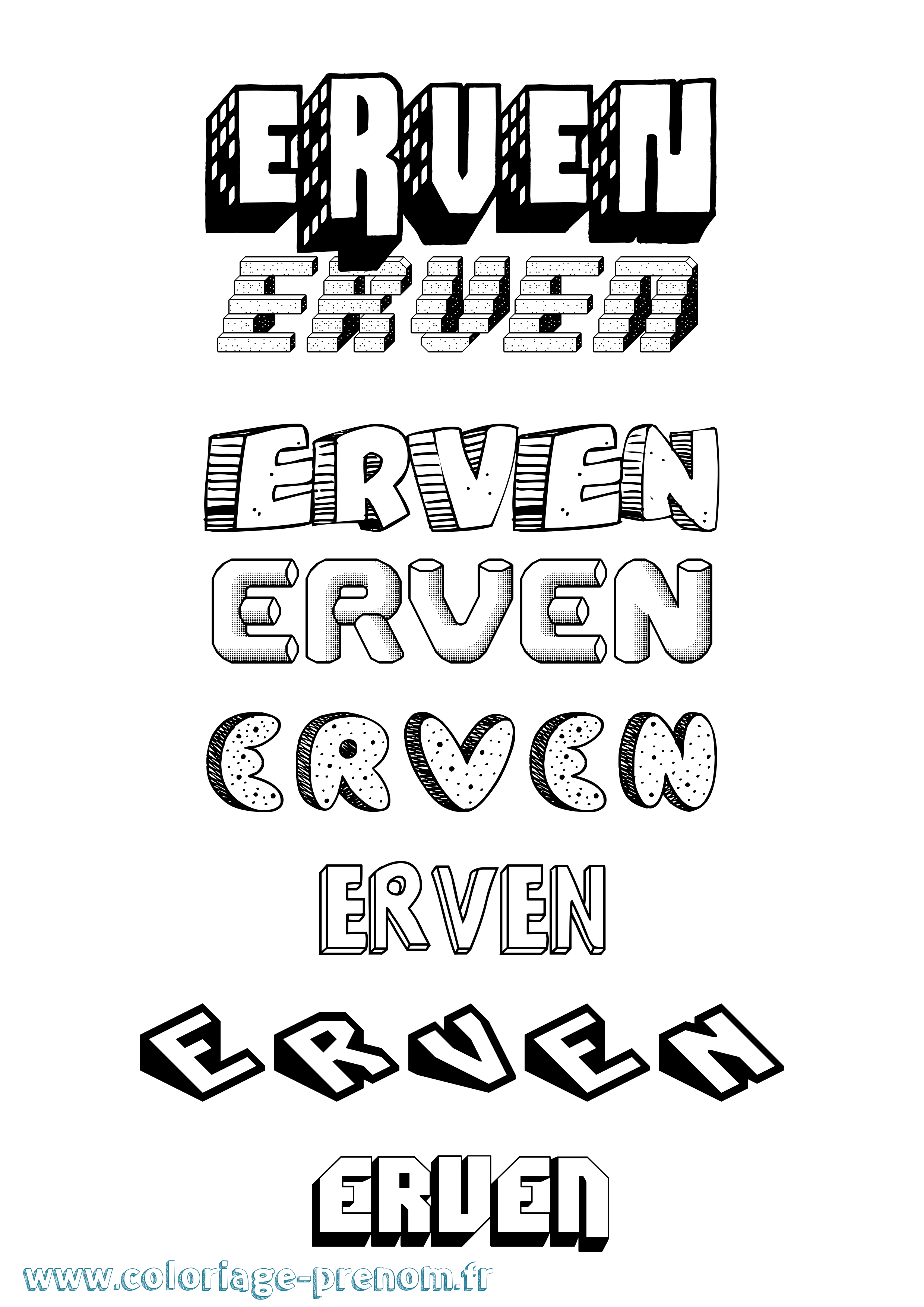 Coloriage Erven Effet 3D Coloriage prénom Erven Effet 3D