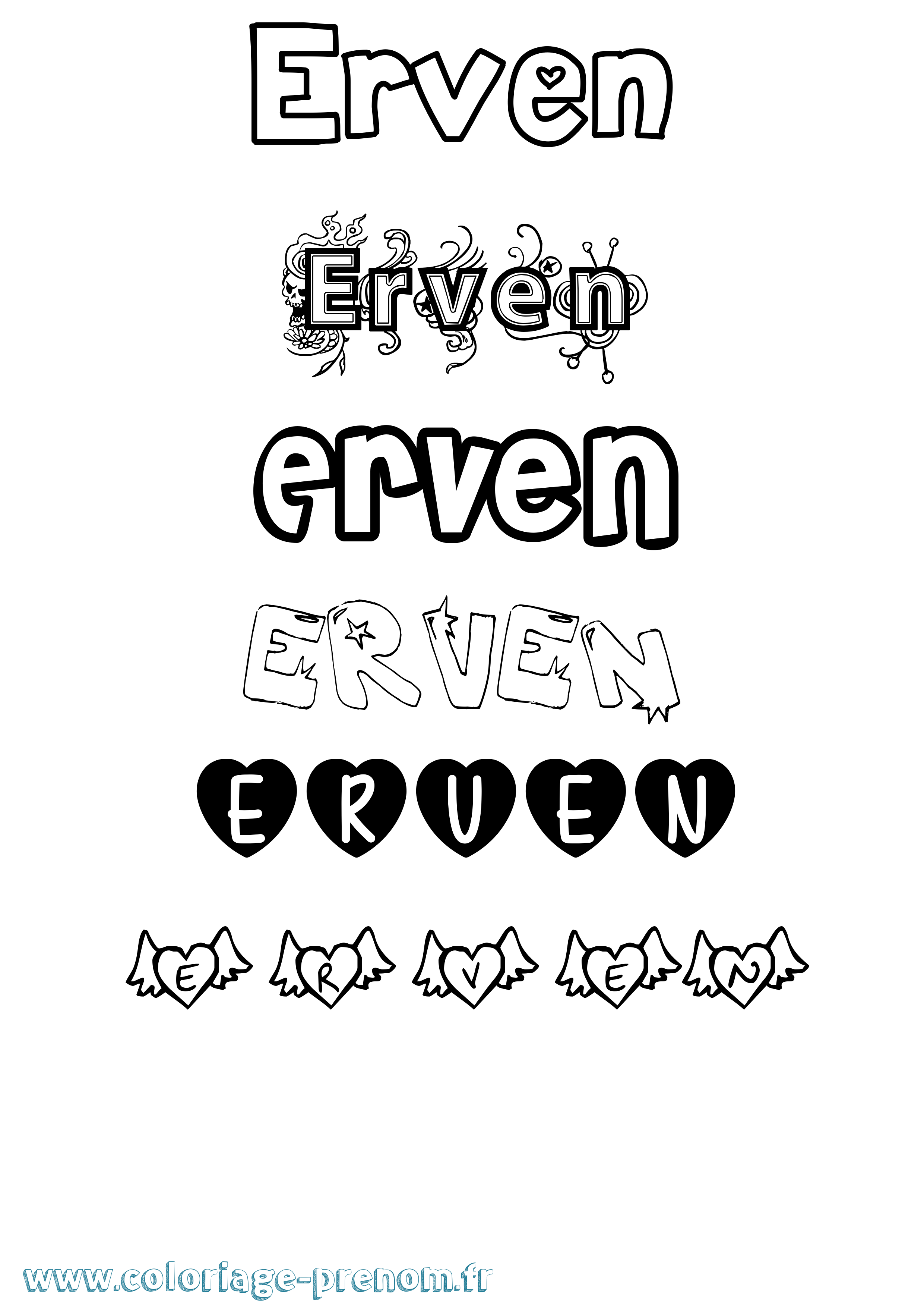 Coloriage Erven Girly Coloriage prénom Erven Girly