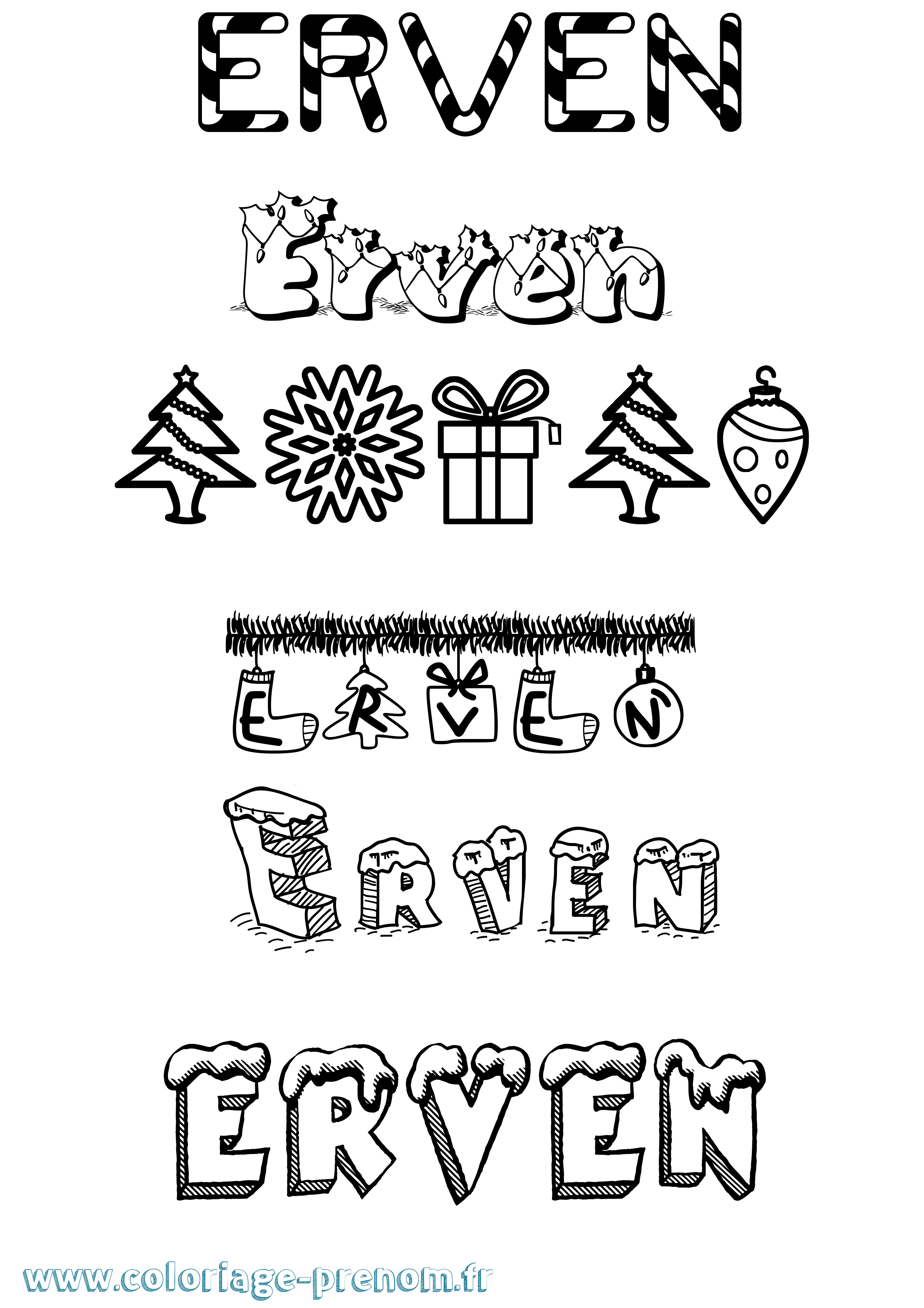 Coloriage Erven Noël Coloriage prénom Erven Noël