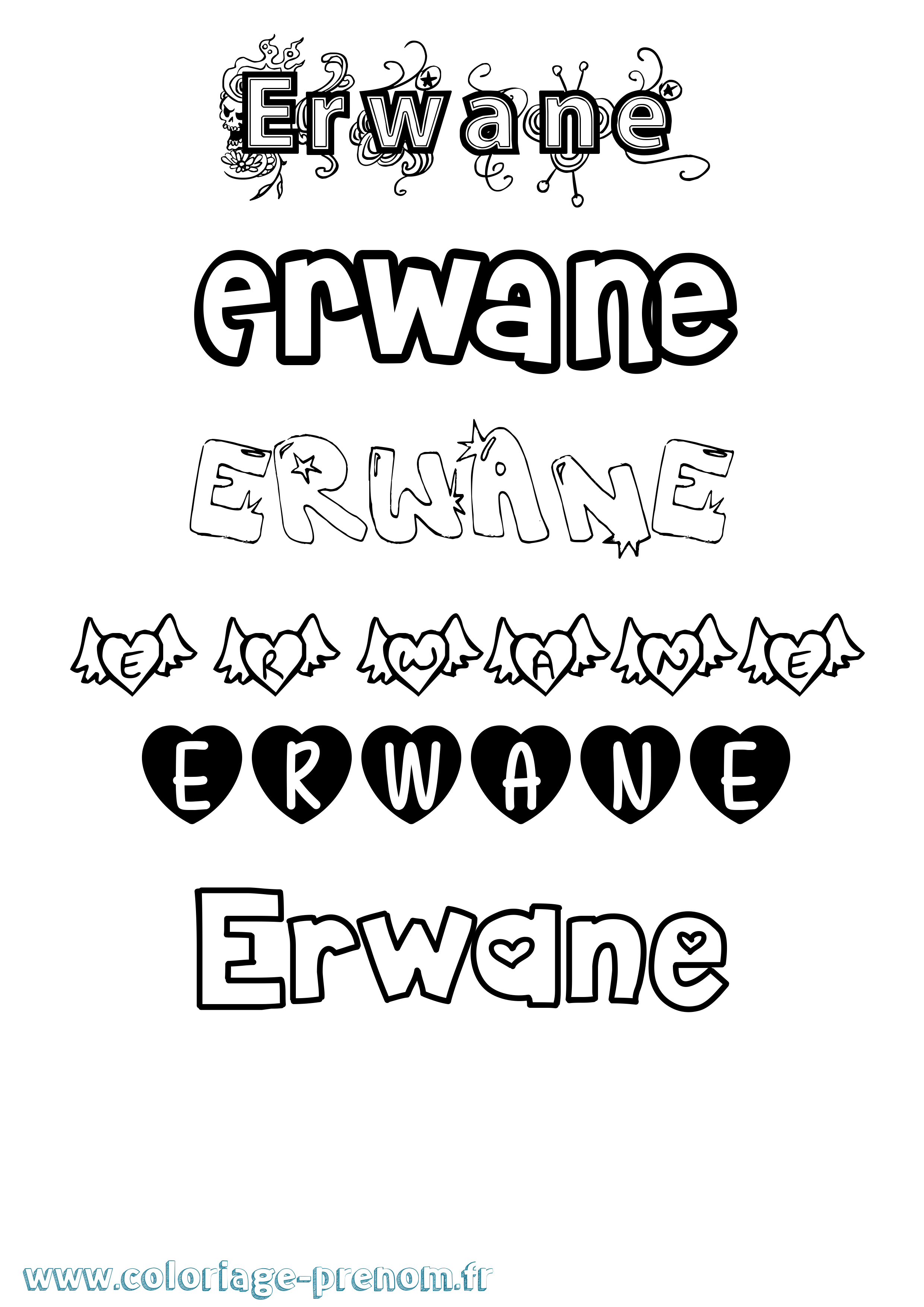 Coloriage Erwane Girly Coloriage prénom Erwane Girly