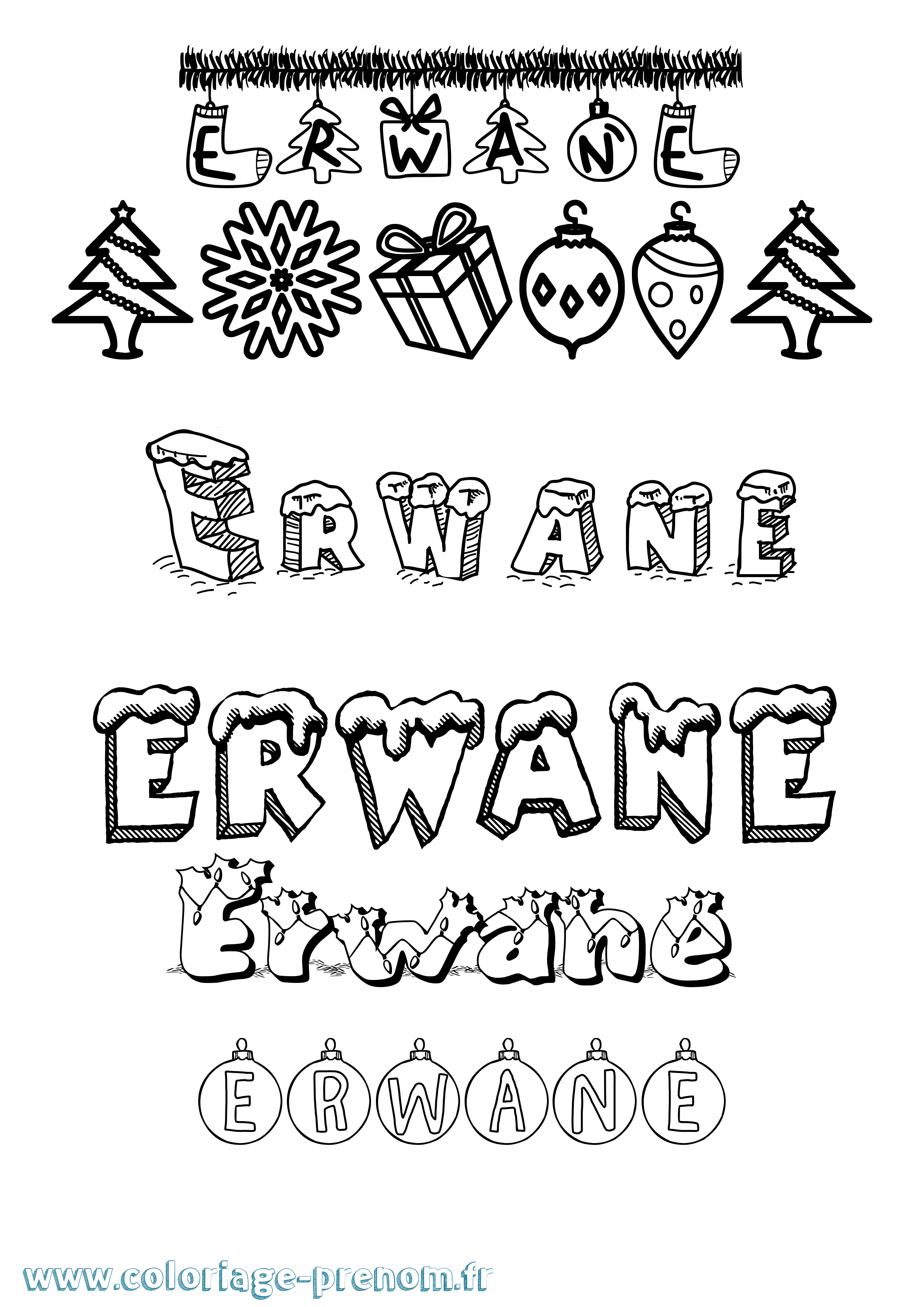 Coloriage Erwane Noël Coloriage prénom Erwane Noël