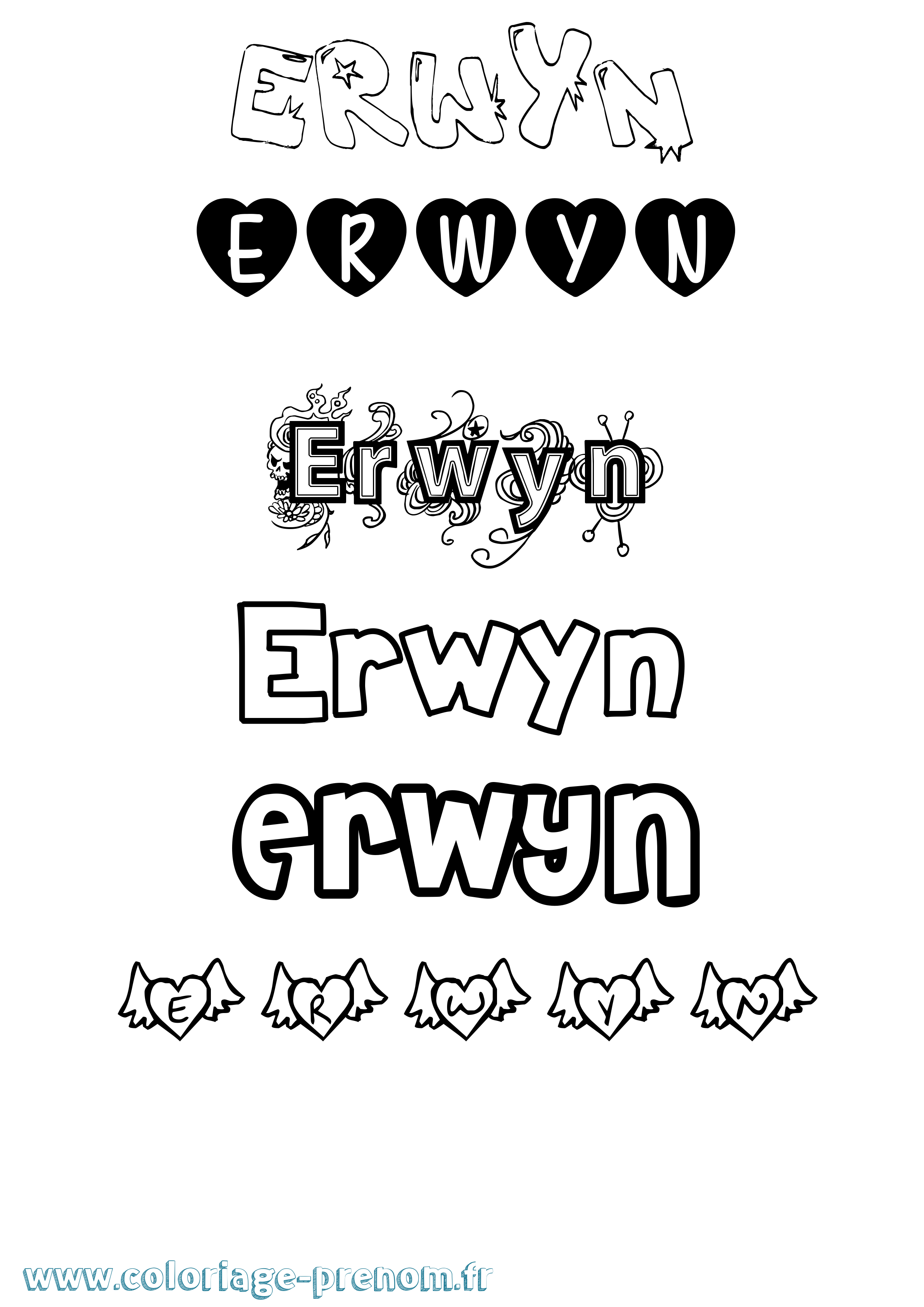 Coloriage Erwyn Girly Coloriage prénom Erwyn Girly