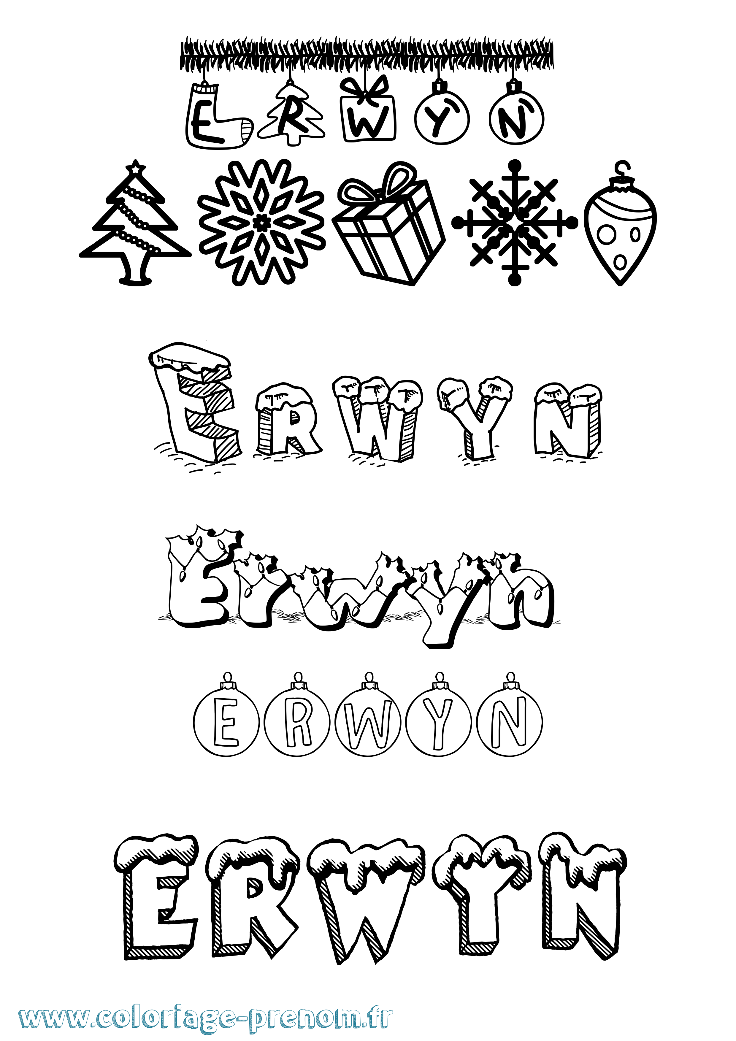 Coloriage Erwyn Noël Coloriage prénom Erwyn Noël