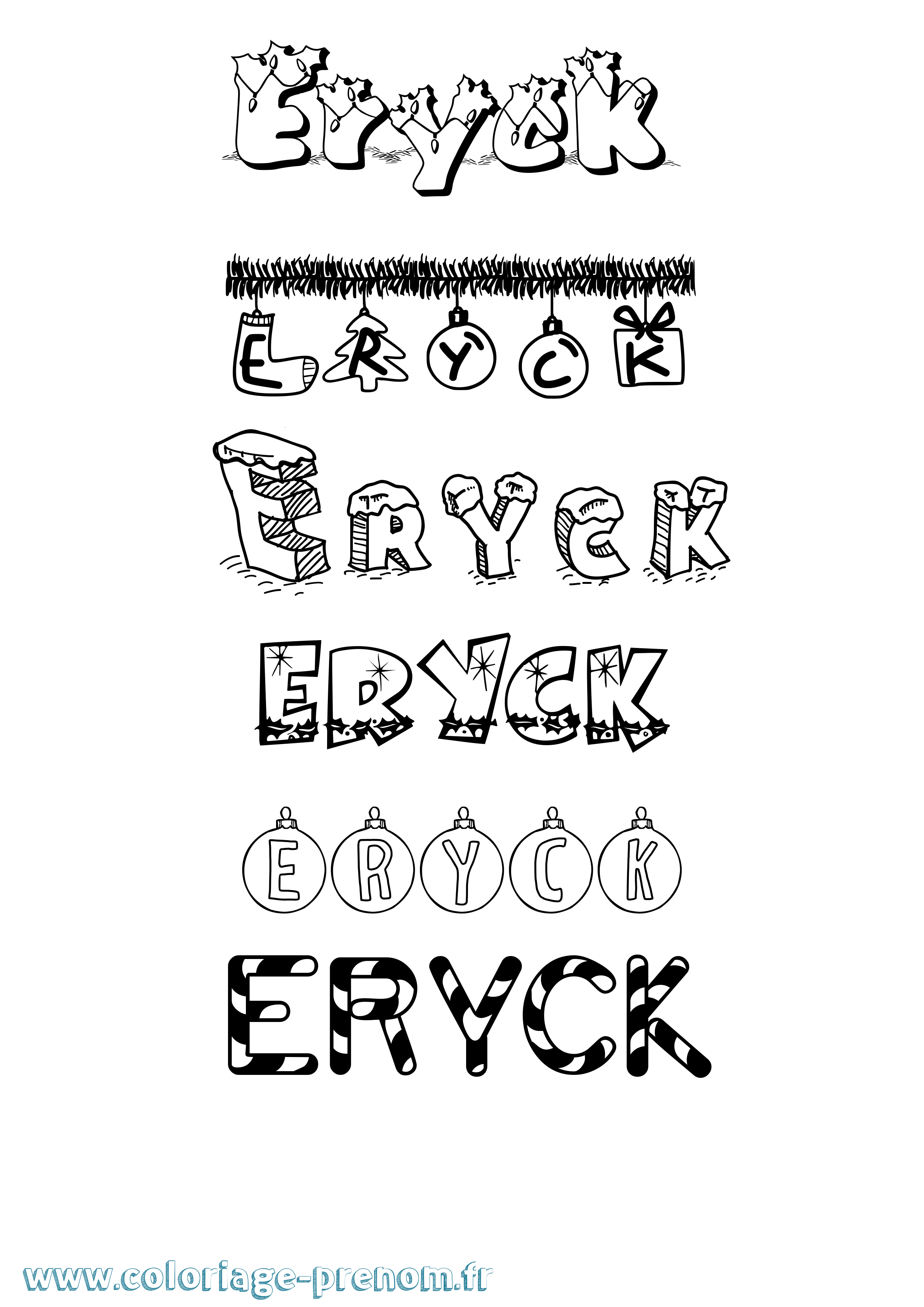 Coloriage Eryck Noël Coloriage prénom Eryck Noël