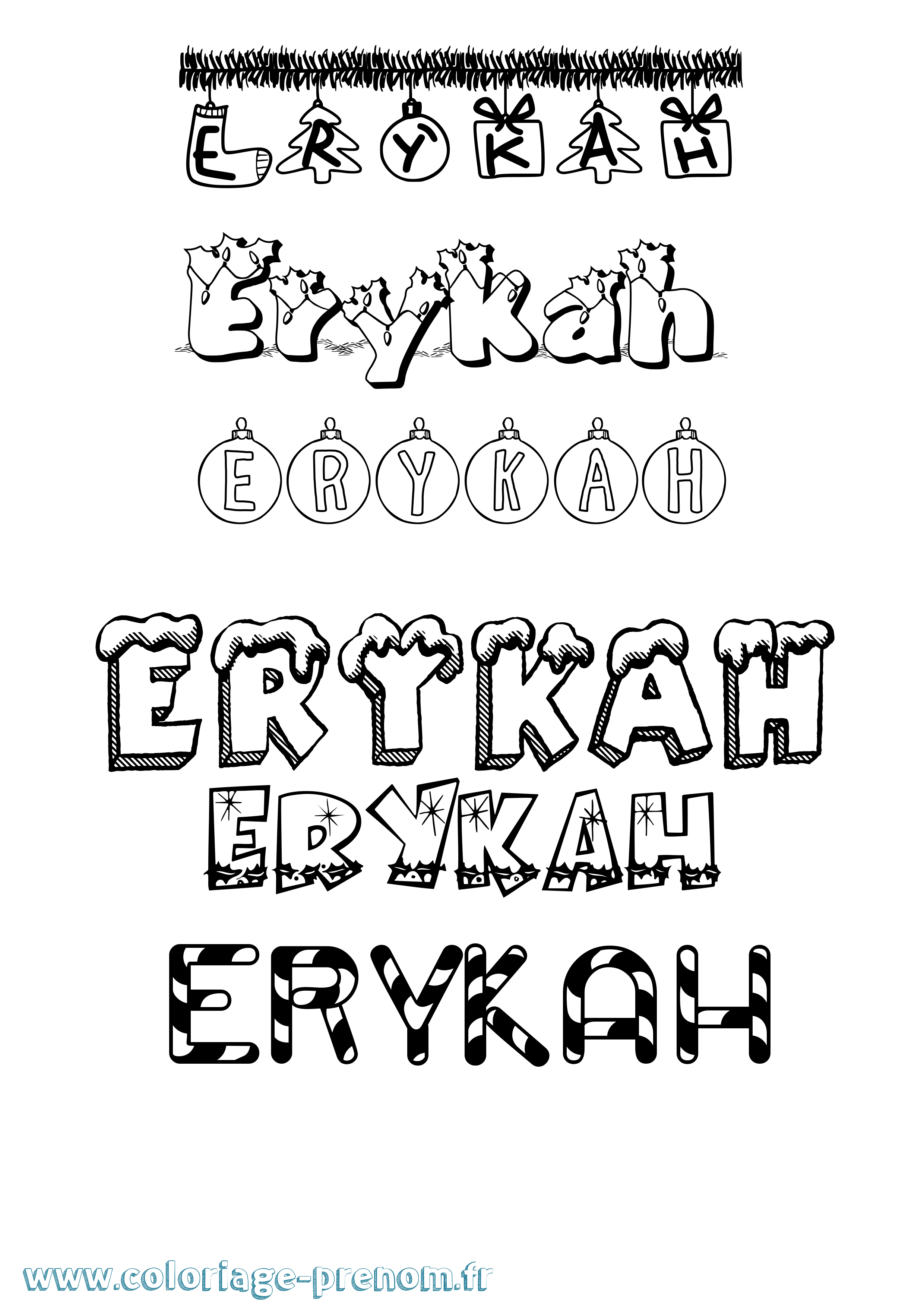 Coloriage Erykah Noël Coloriage prénom Erykah Noël