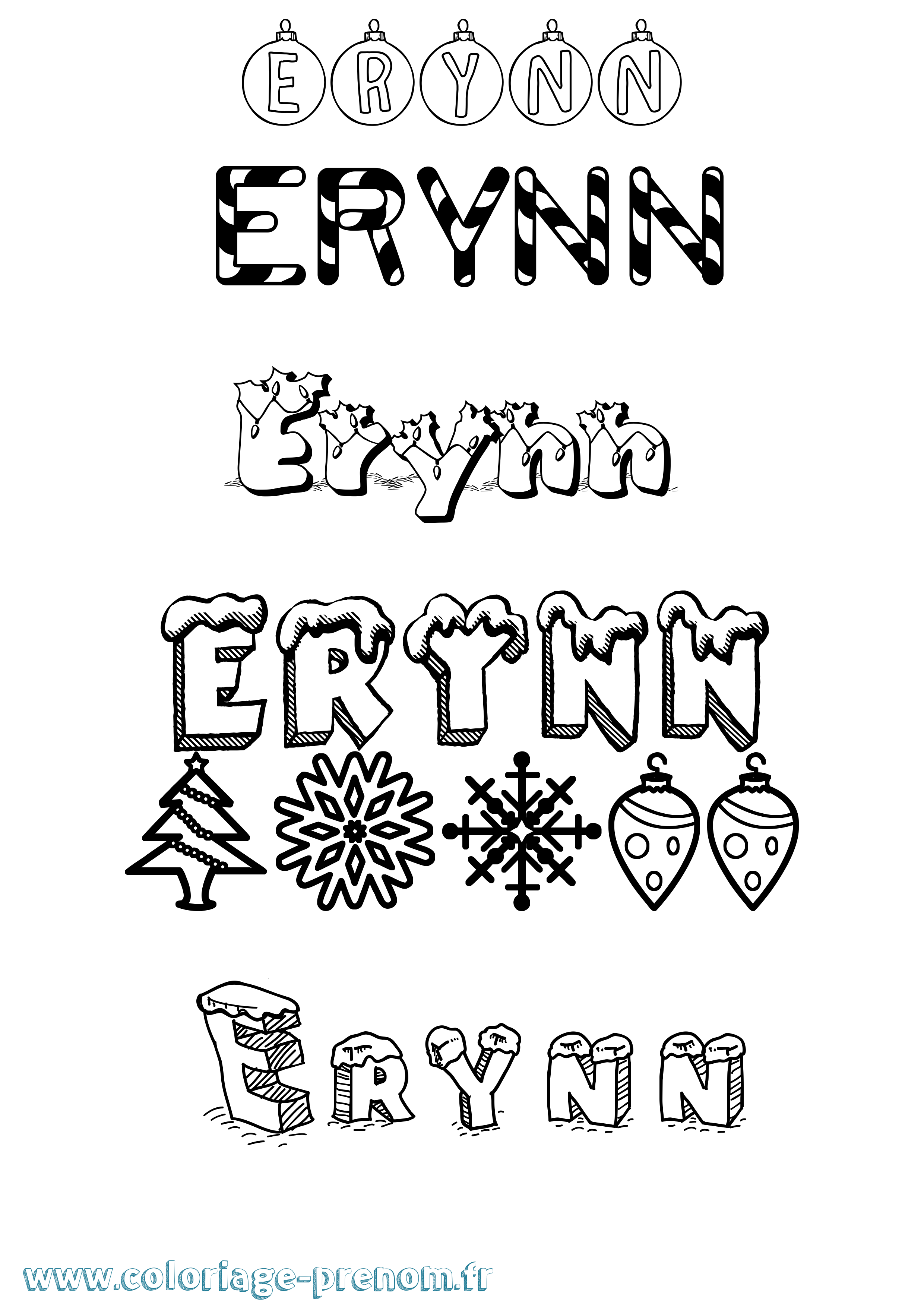 Coloriage Erynn Noël Coloriage prénom Erynn Noël