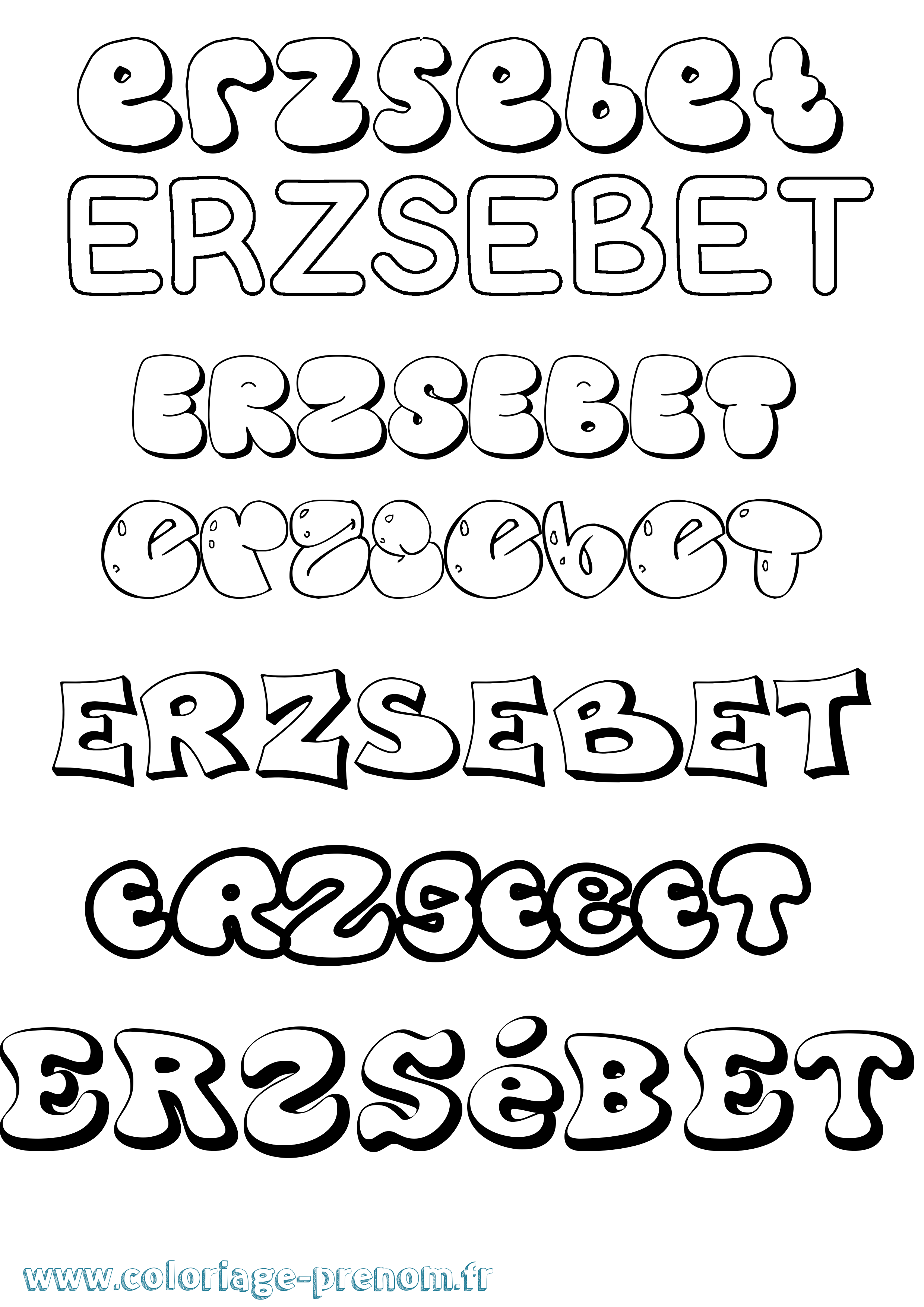 Coloriage Erzsébet Bubble Coloriage prénom Erzsébet Bubble