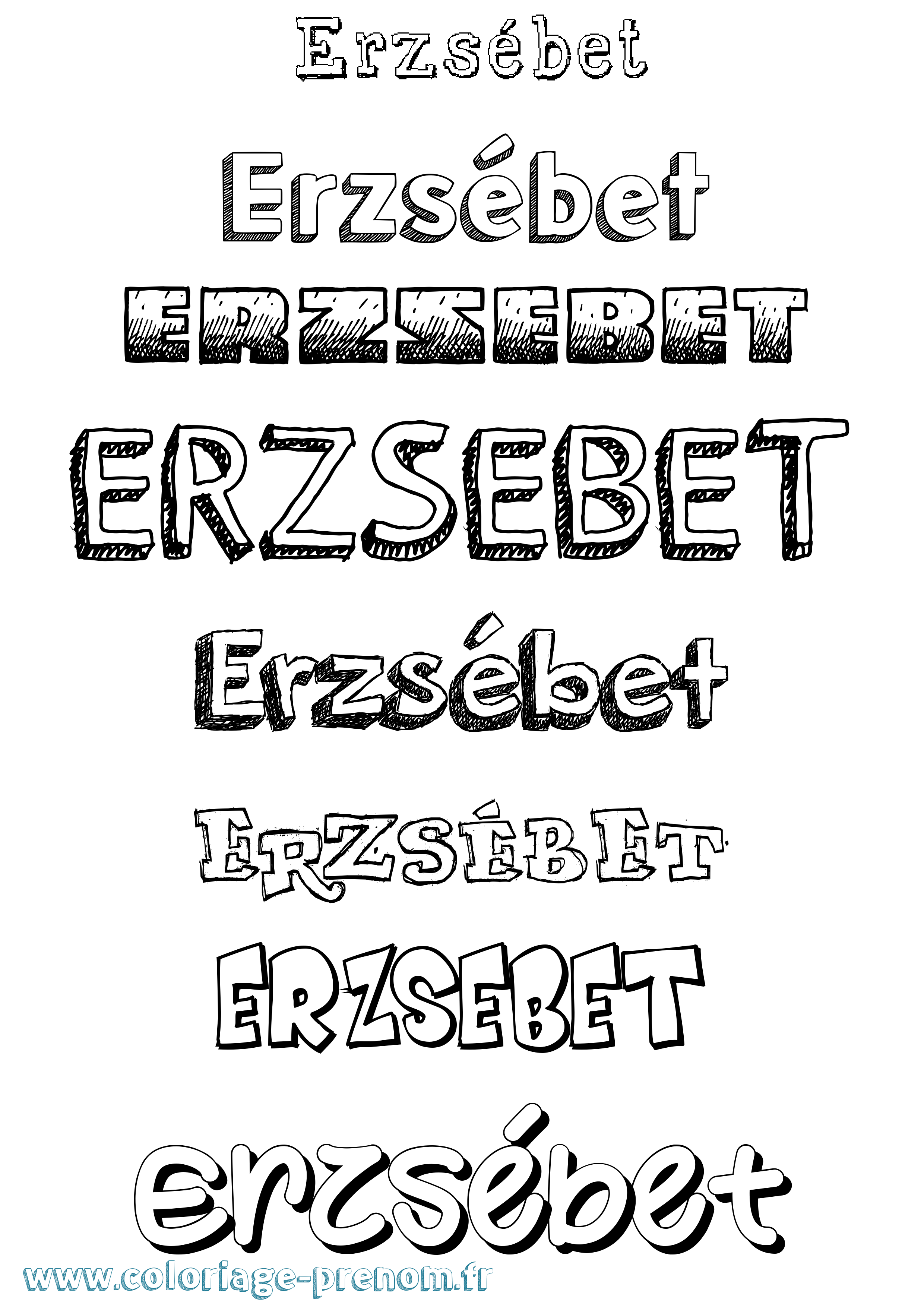 Coloriage Erzsébet Dessiné Coloriage prénom Erzsébet Dessiné