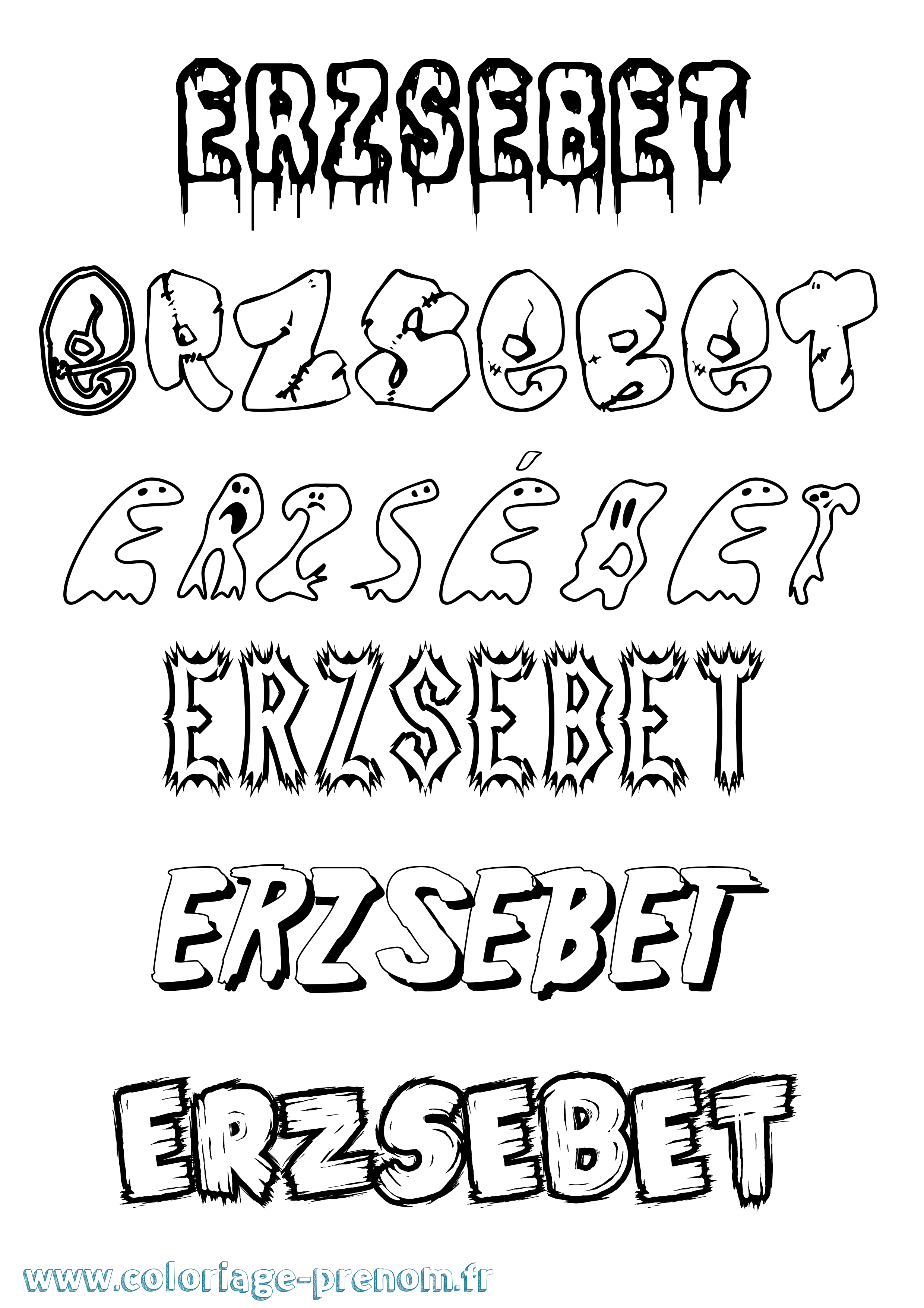 Coloriage Erzsébet Frisson Coloriage prénom Erzsébet Frisson