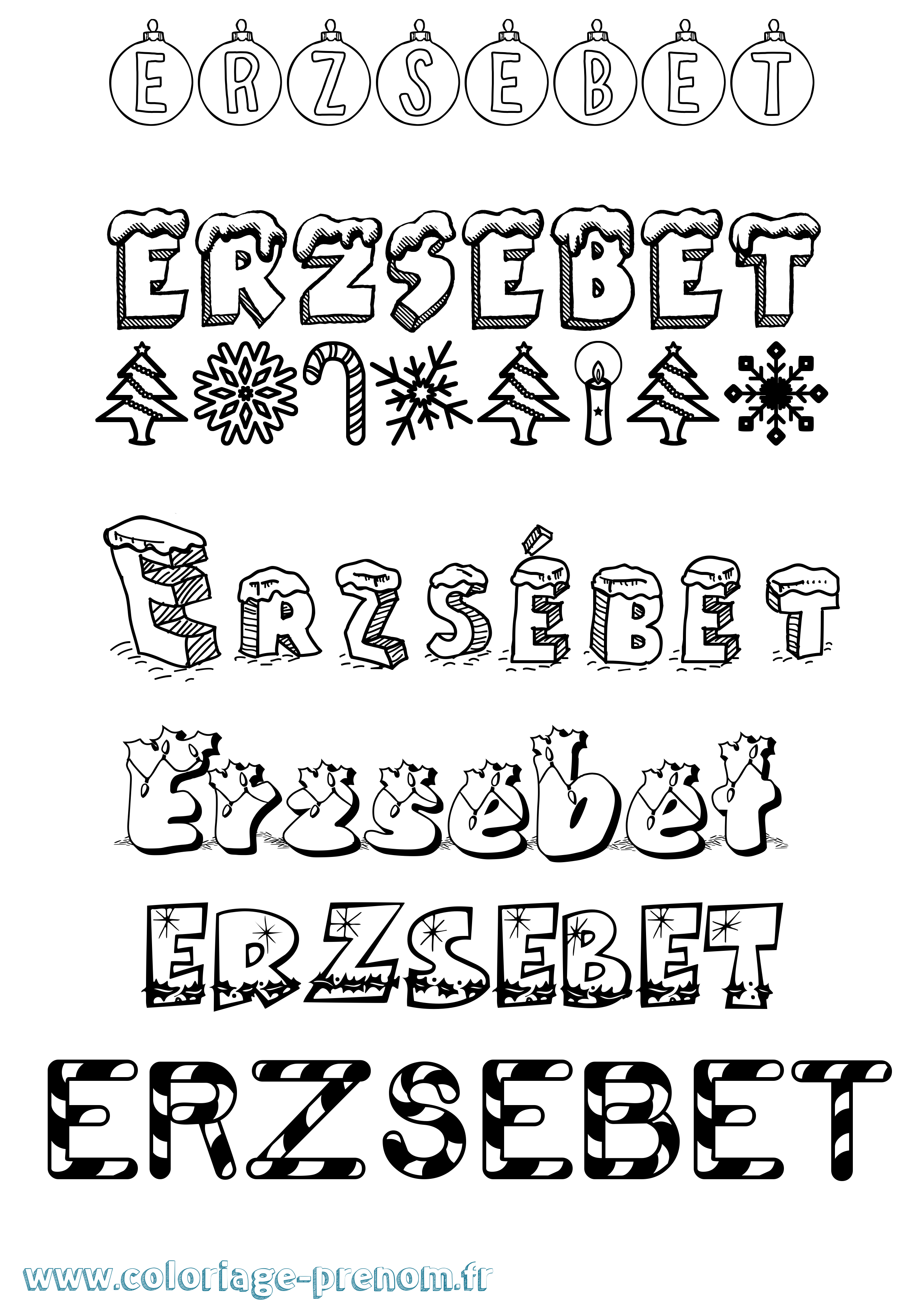 Coloriage Erzsébet Noël Coloriage prénom Erzsébet Noël