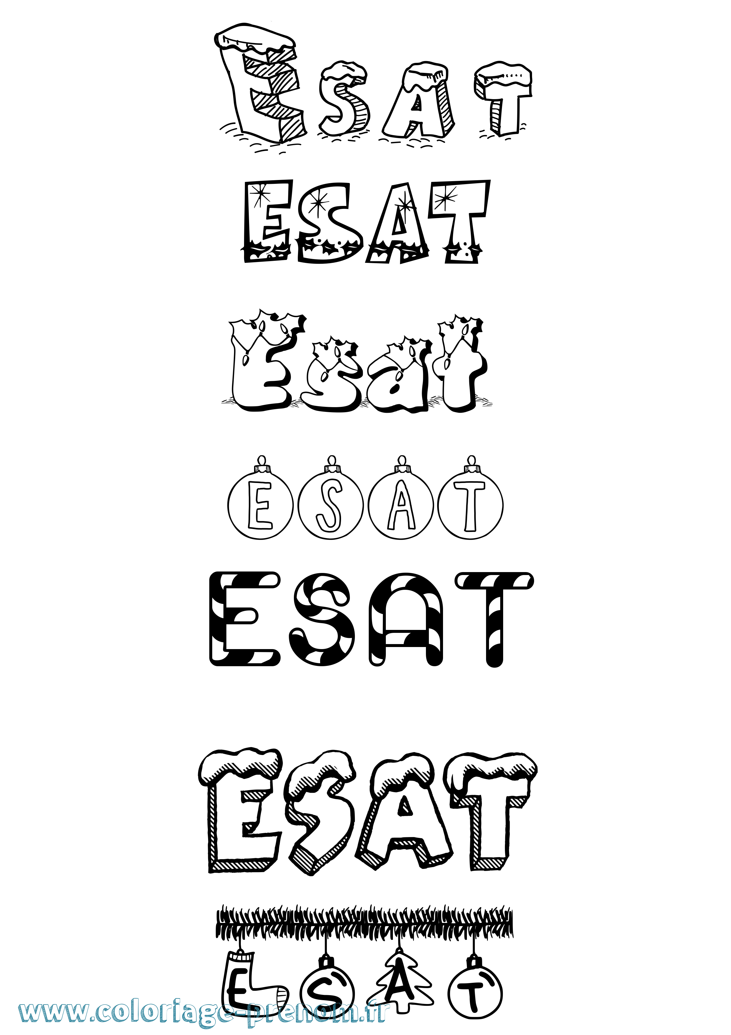 Coloriage Esat Noël Coloriage prénom Esat Noël