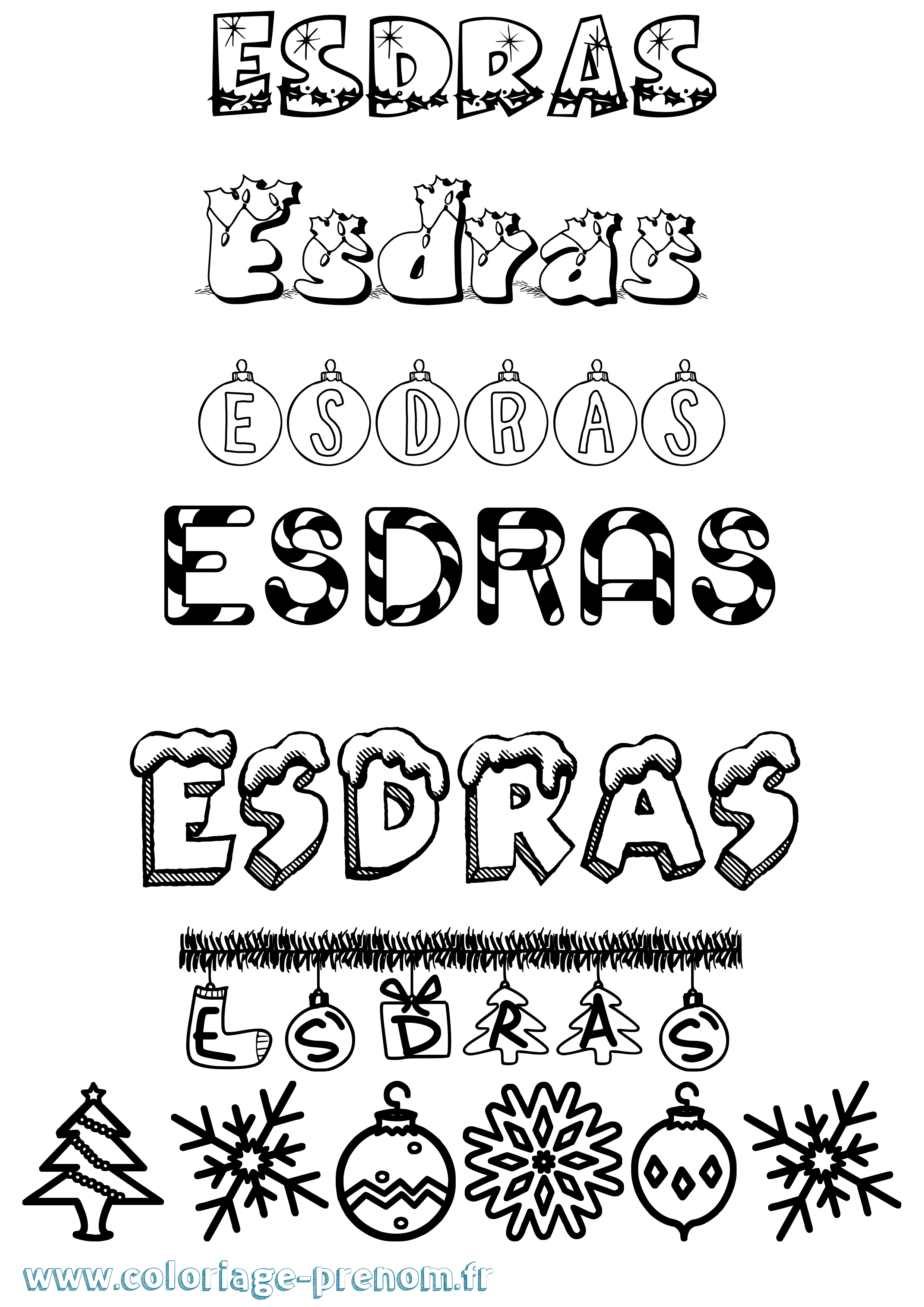 Coloriage Esdras Noël Coloriage prénom Esdras Noël