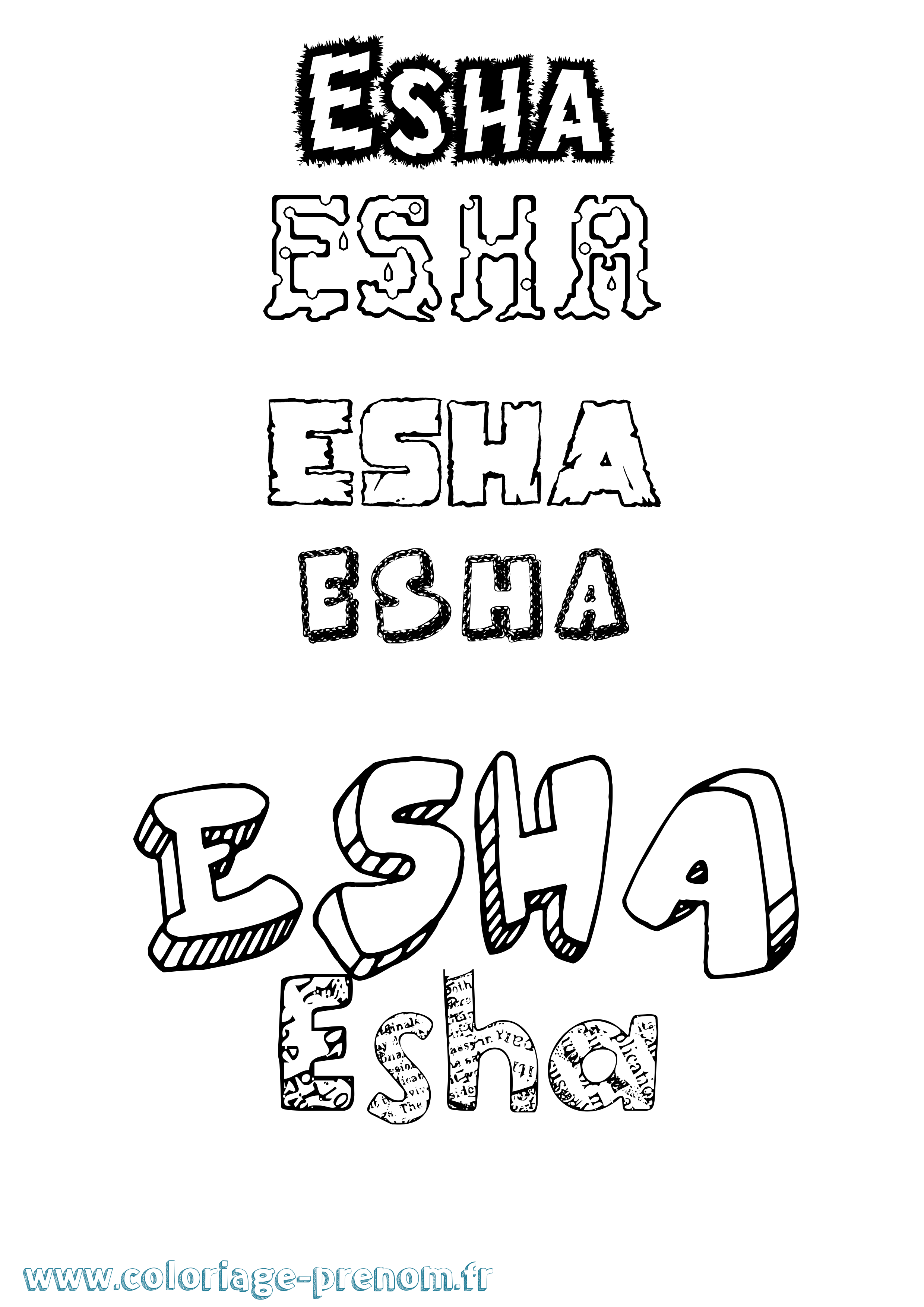 Coloriage Esha Destructuré Coloriage prénom Esha Destructuré