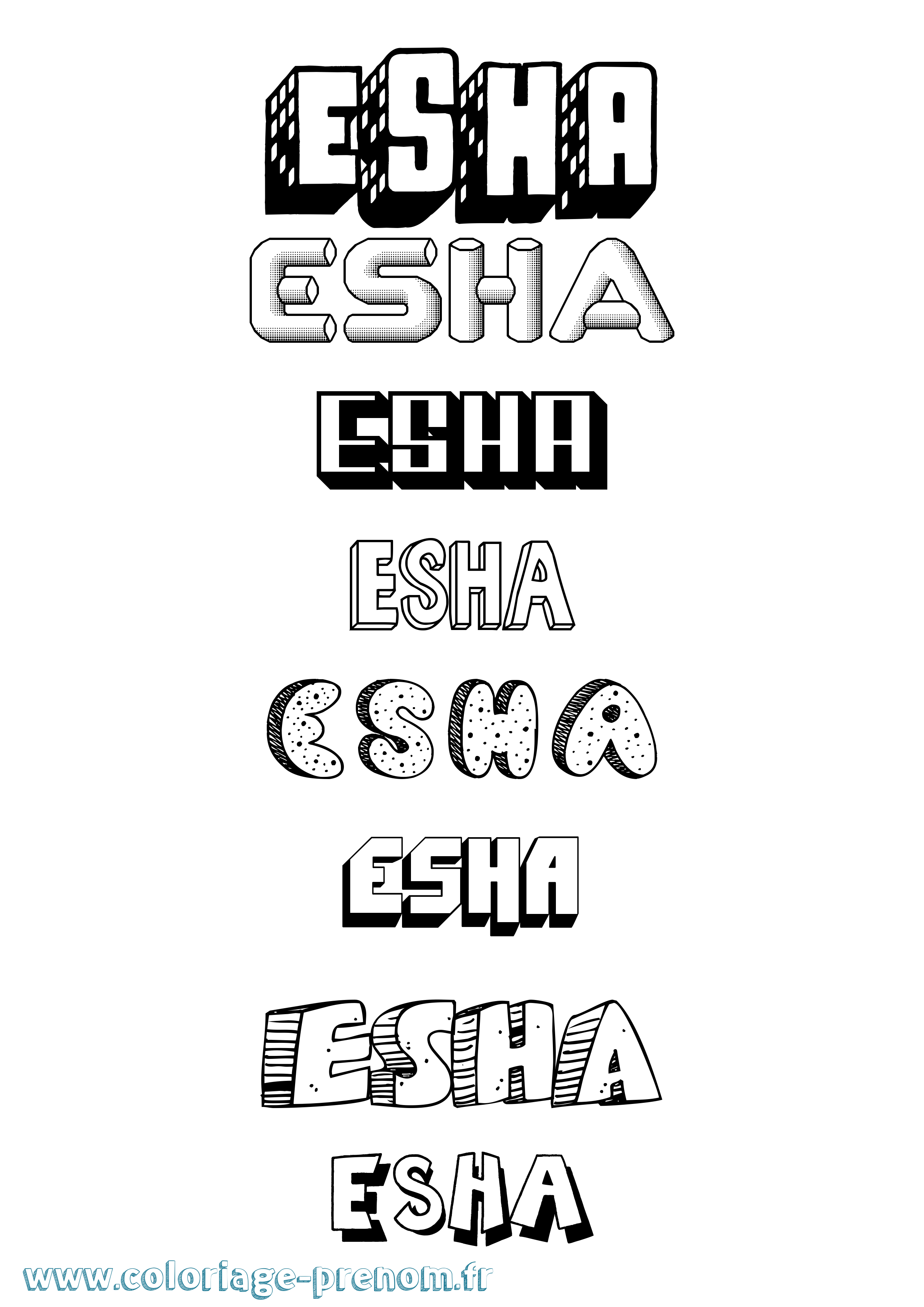 Coloriage Esha Effet 3D Coloriage prénom Esha Effet 3D