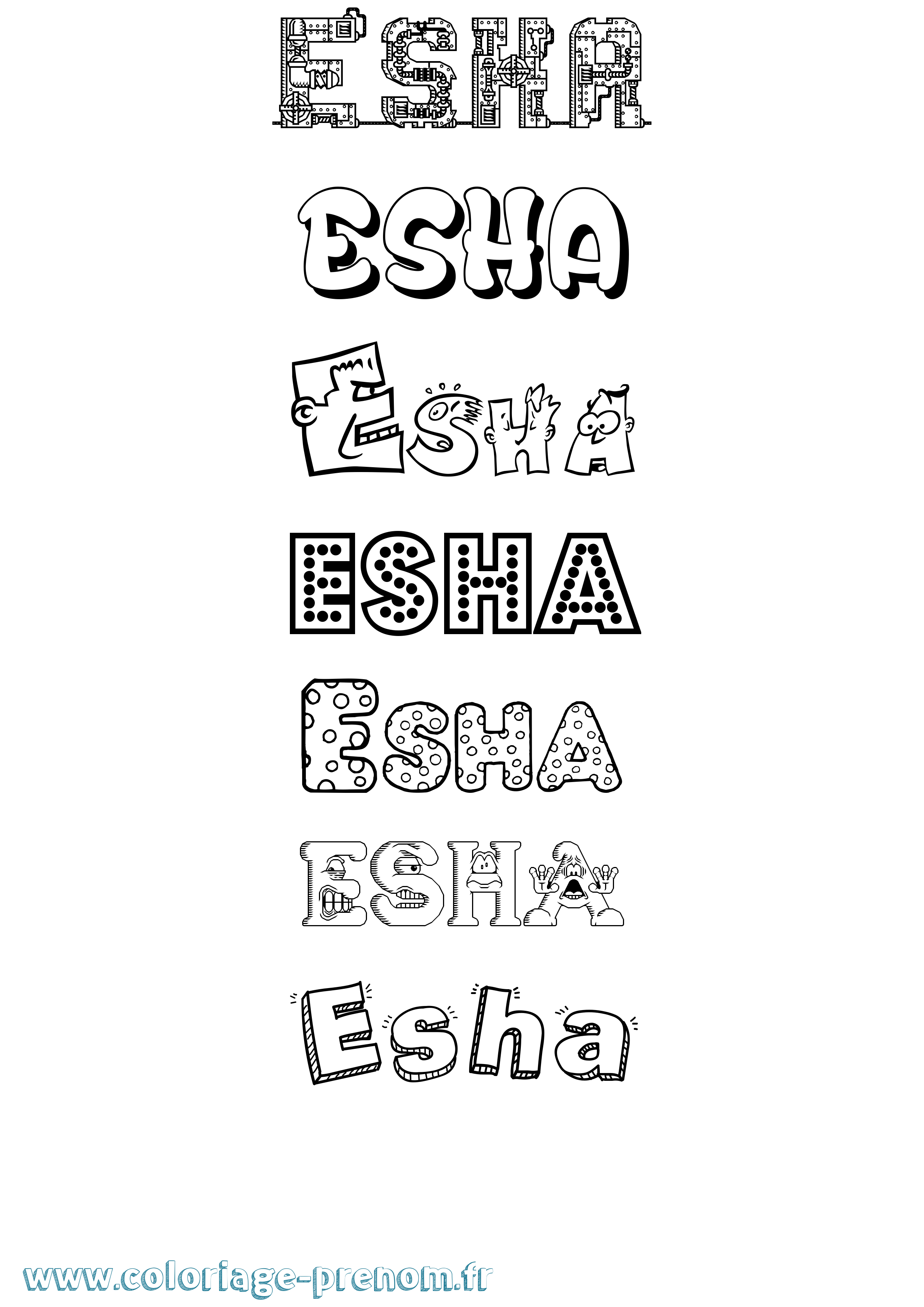 Coloriage Esha Fun Coloriage prénom Esha Fun