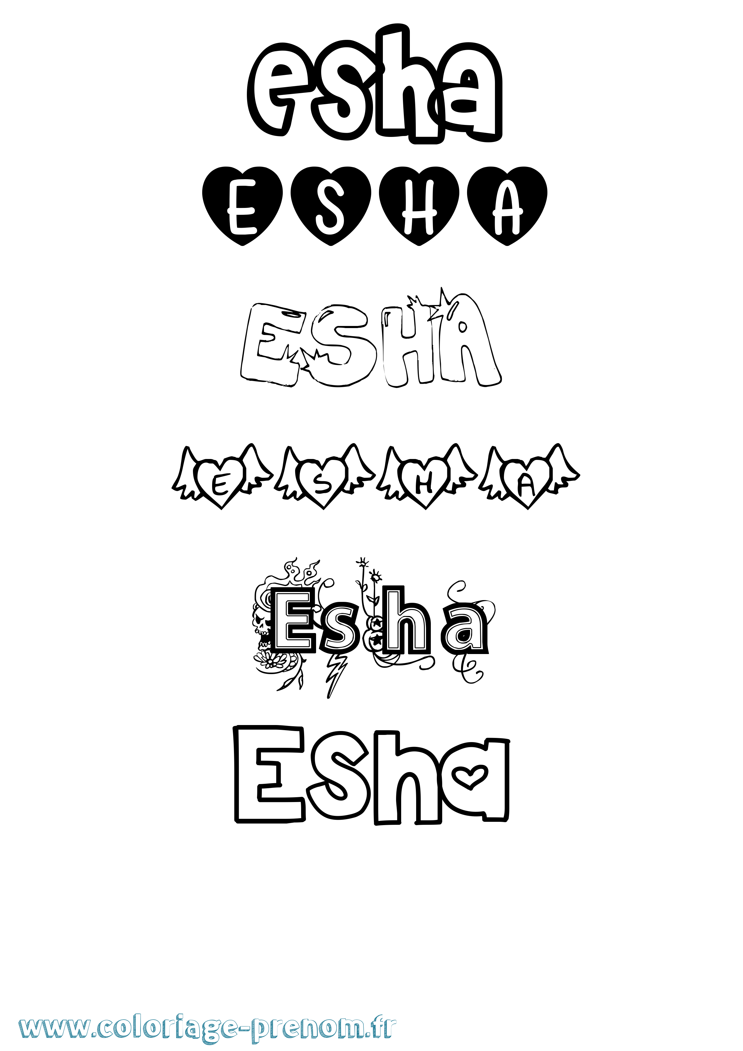 Coloriage Esha Girly Coloriage prénom Esha Girly