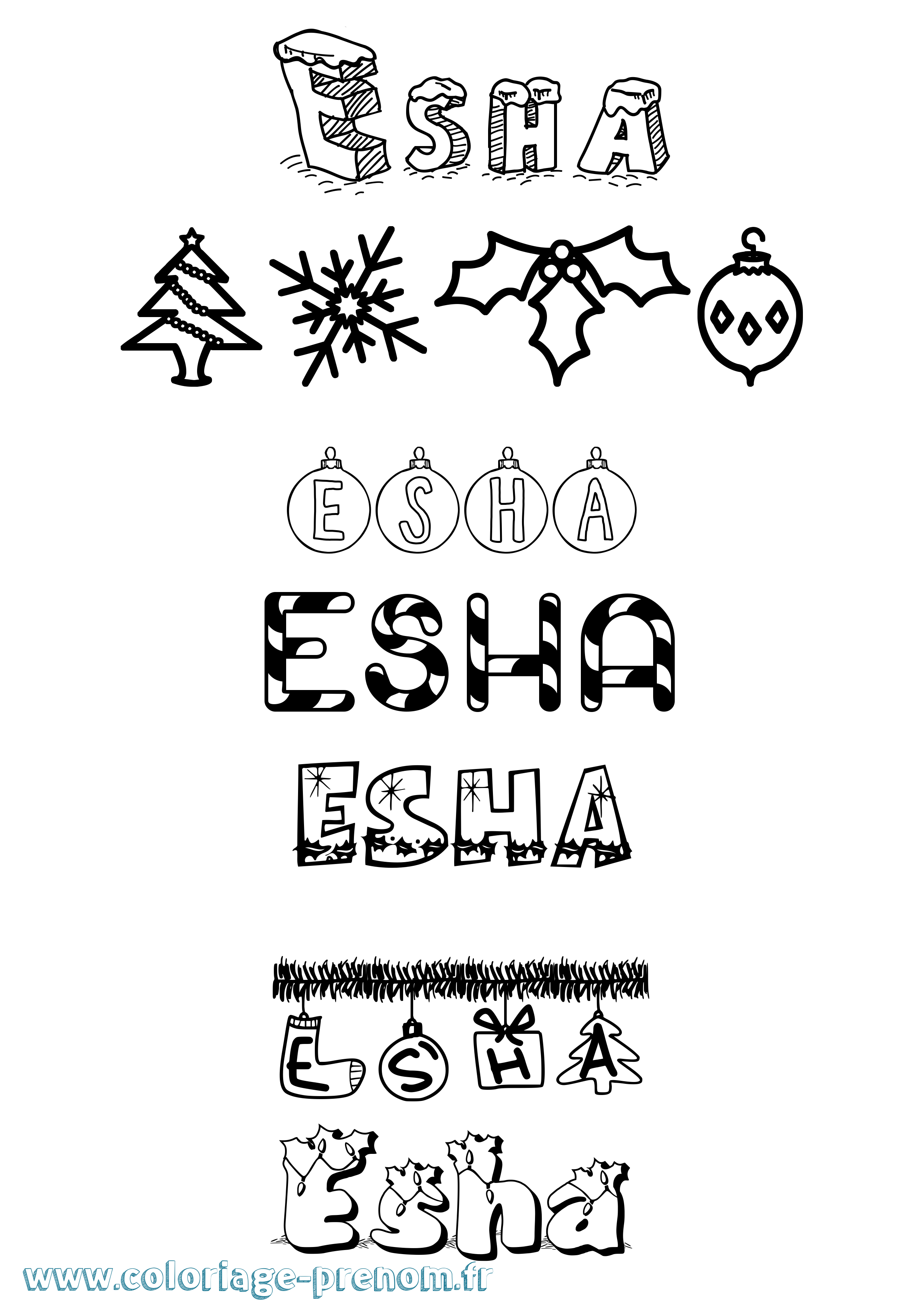 Coloriage Esha Noël Coloriage prénom Esha Noël