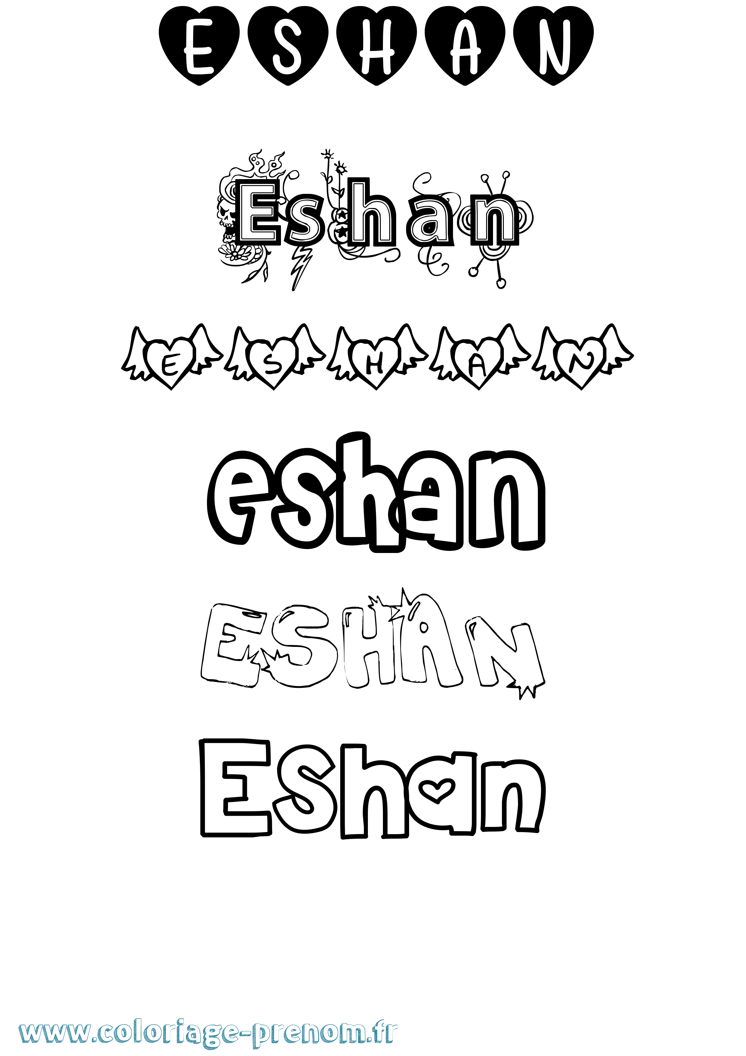 Coloriage Eshan Girly Coloriage prénom Eshan Girly