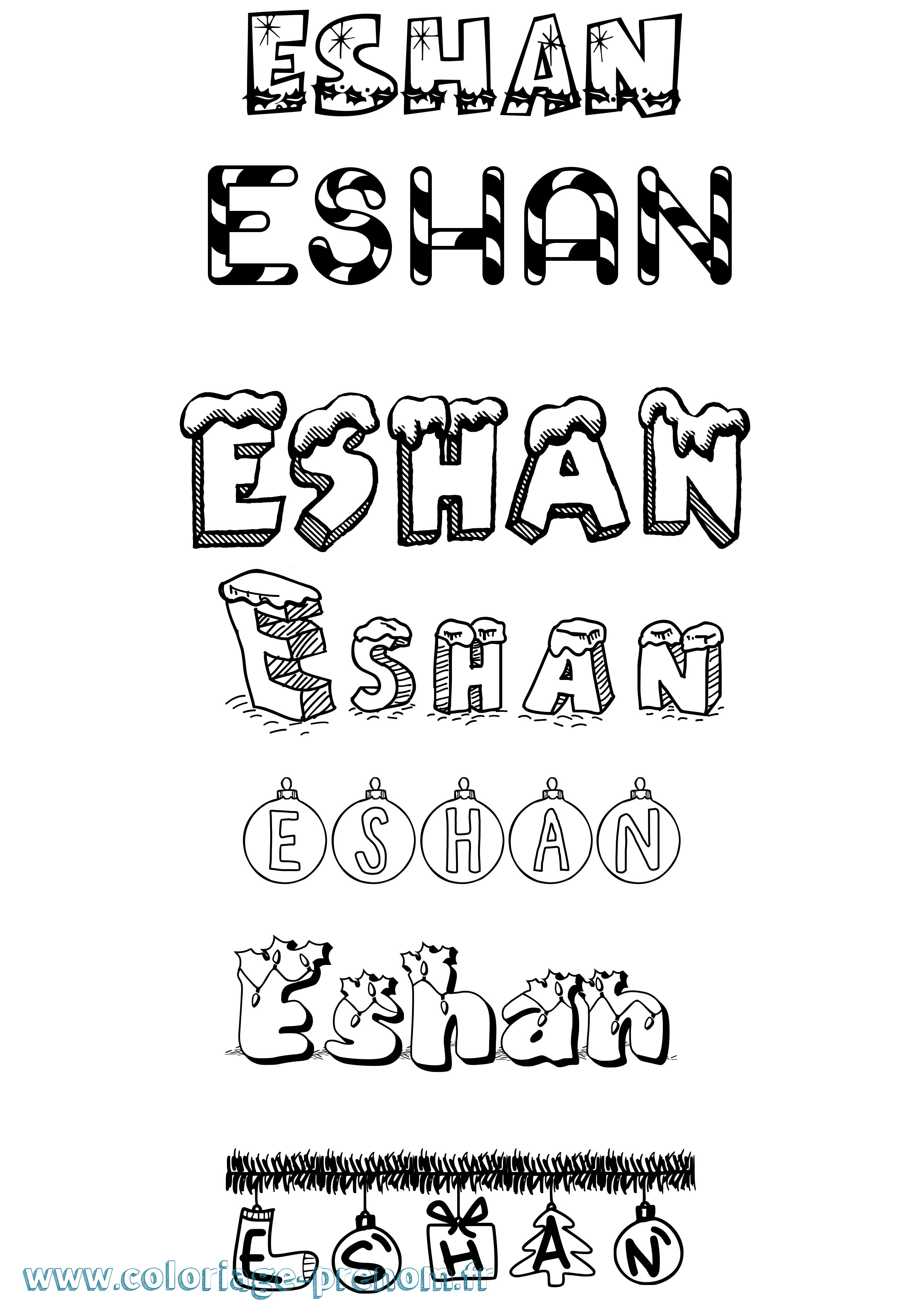Coloriage Eshan Noël Coloriage prénom Eshan Noël