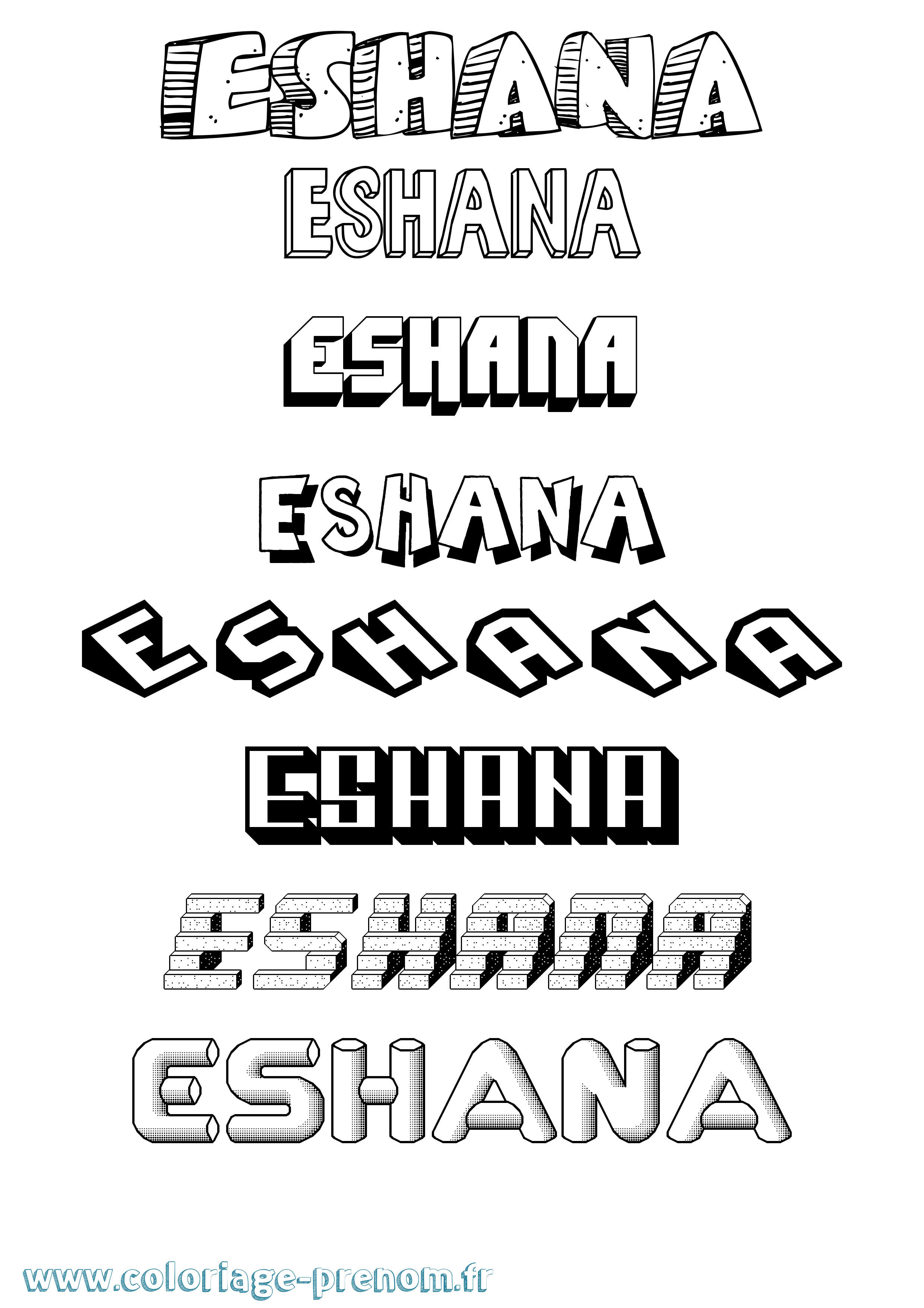 Coloriage Eshana Effet 3D Coloriage prénom Eshana Effet 3D
