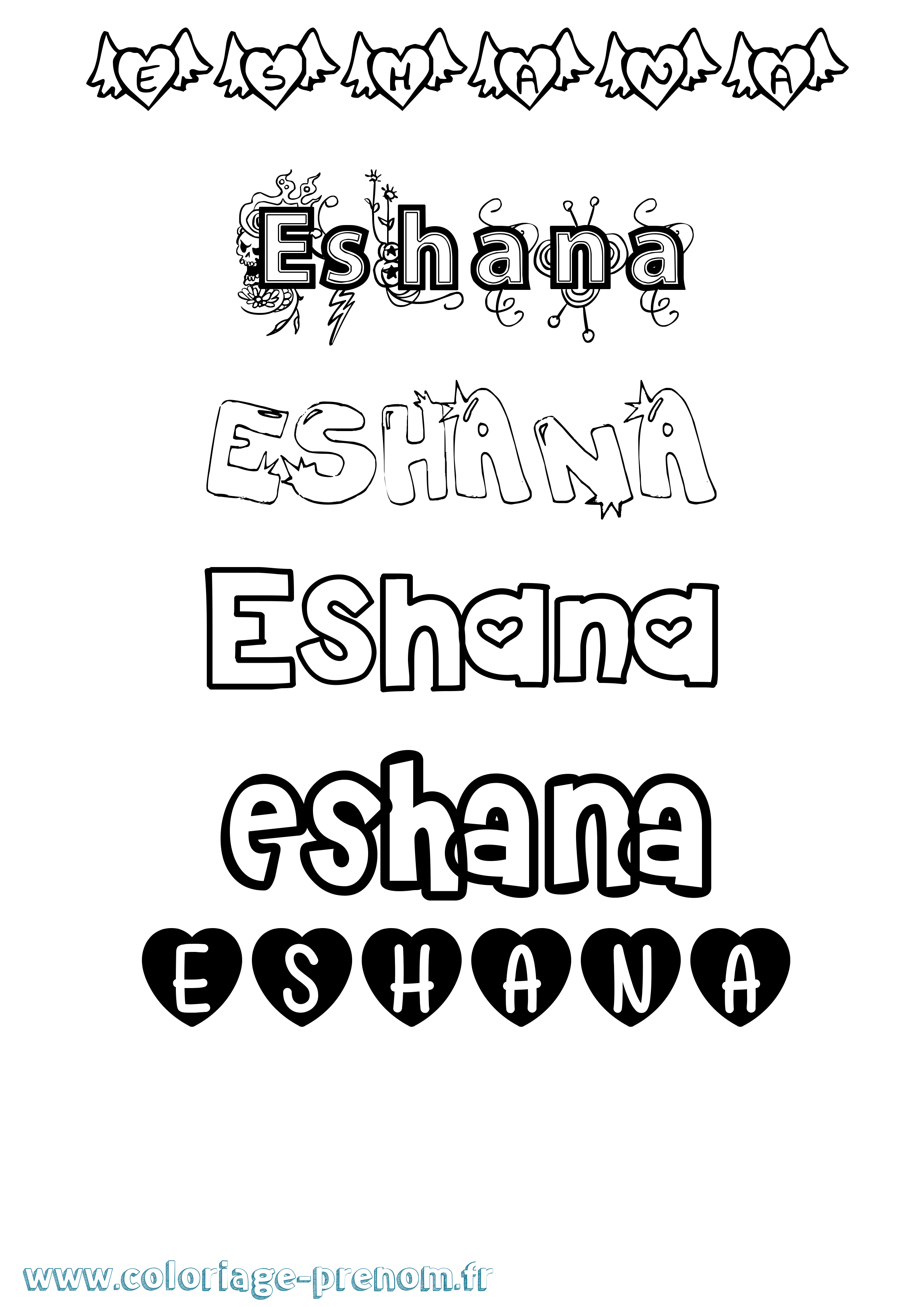 Coloriage Eshana Girly Coloriage prénom Eshana Girly