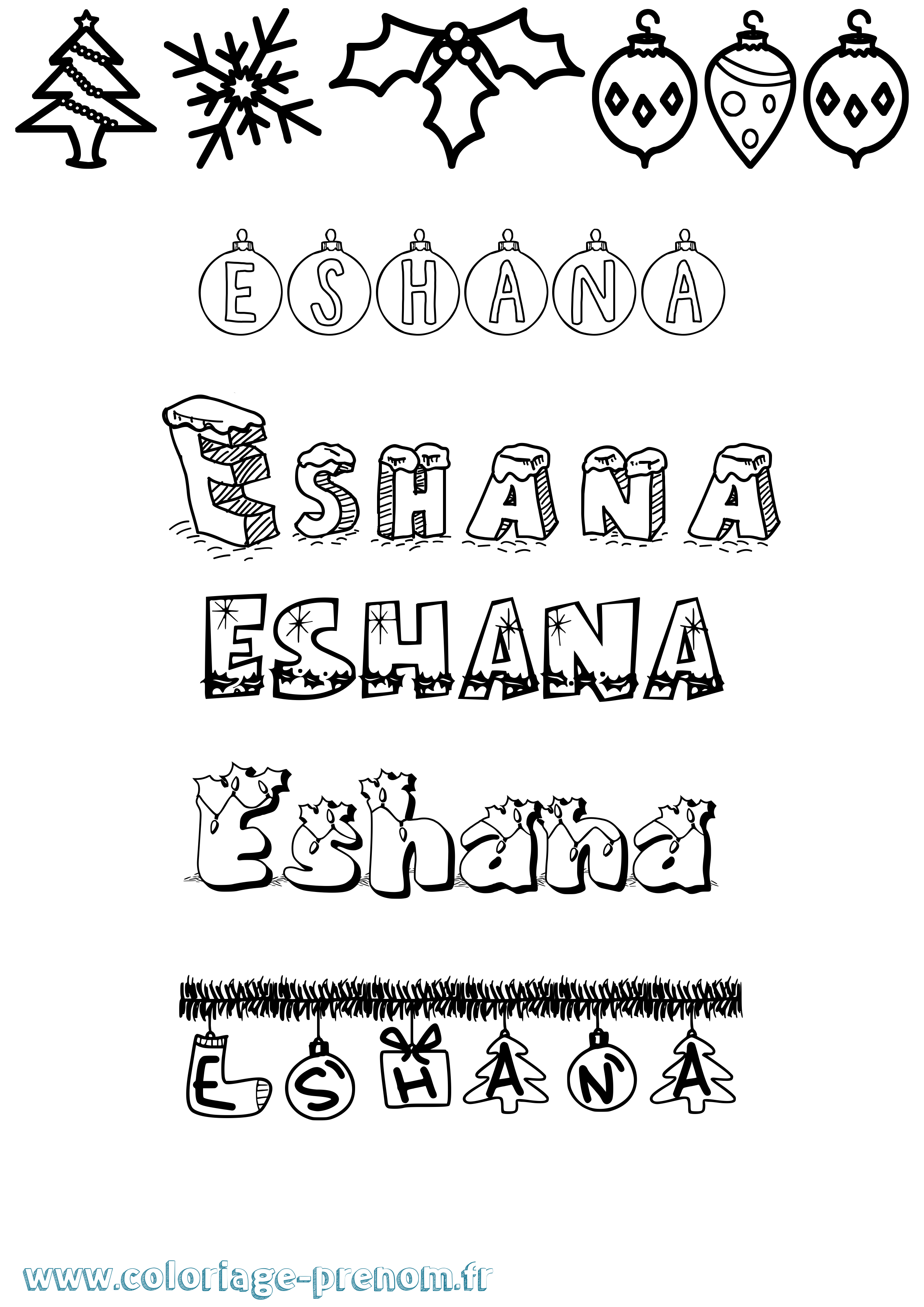 Coloriage Eshana Noël Coloriage prénom Eshana Noël