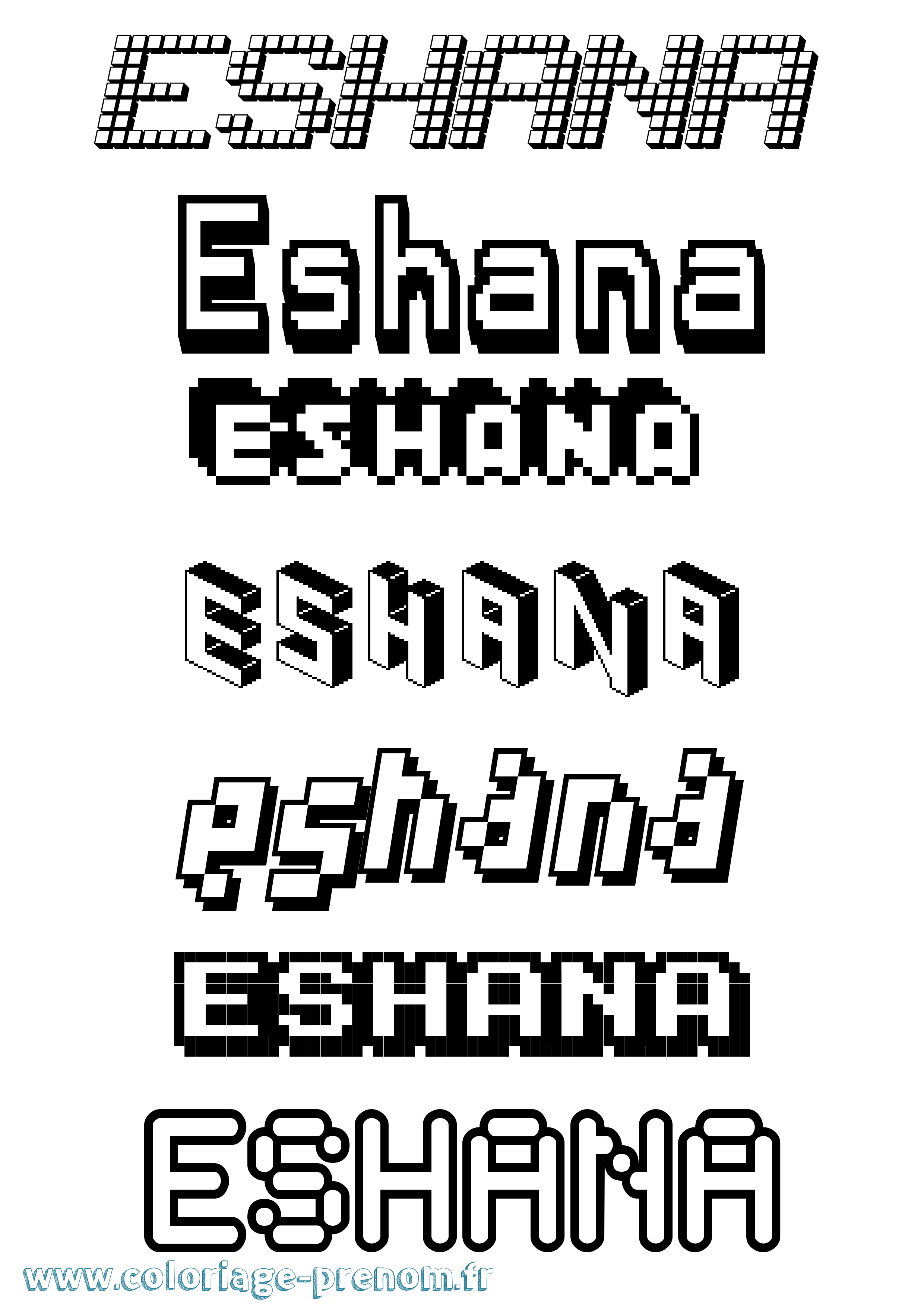 Coloriage Eshana Pixel Coloriage prénom Eshana Pixel